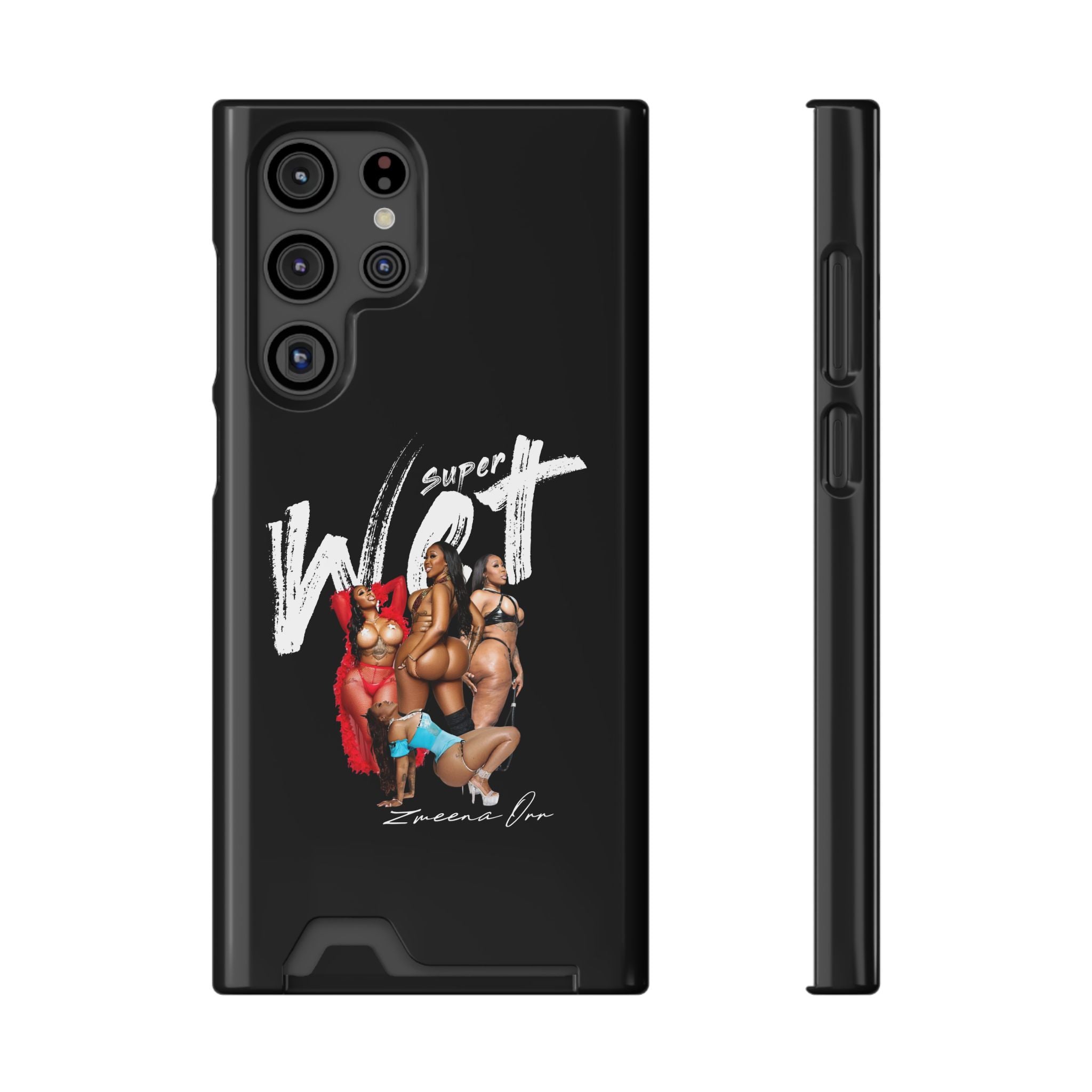 Phone Case with Card Holder — 'Super Wet' Pinup Crew Graphic