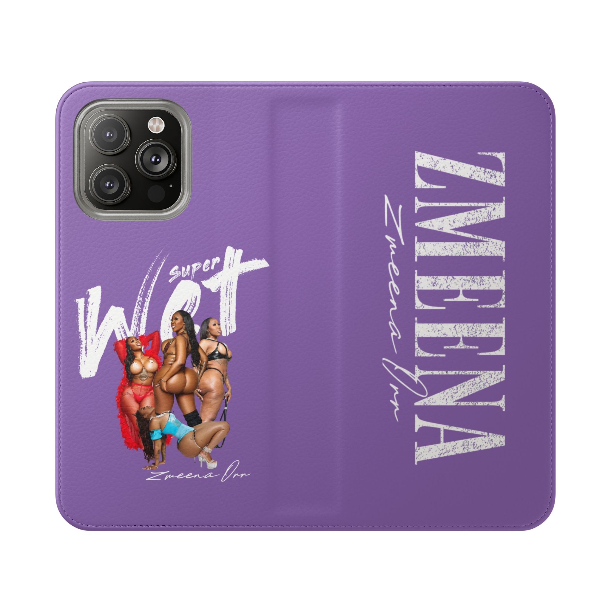 Purple Personalized Flip Phone Case – "Super Wet" Graphic & Name (Tamena)