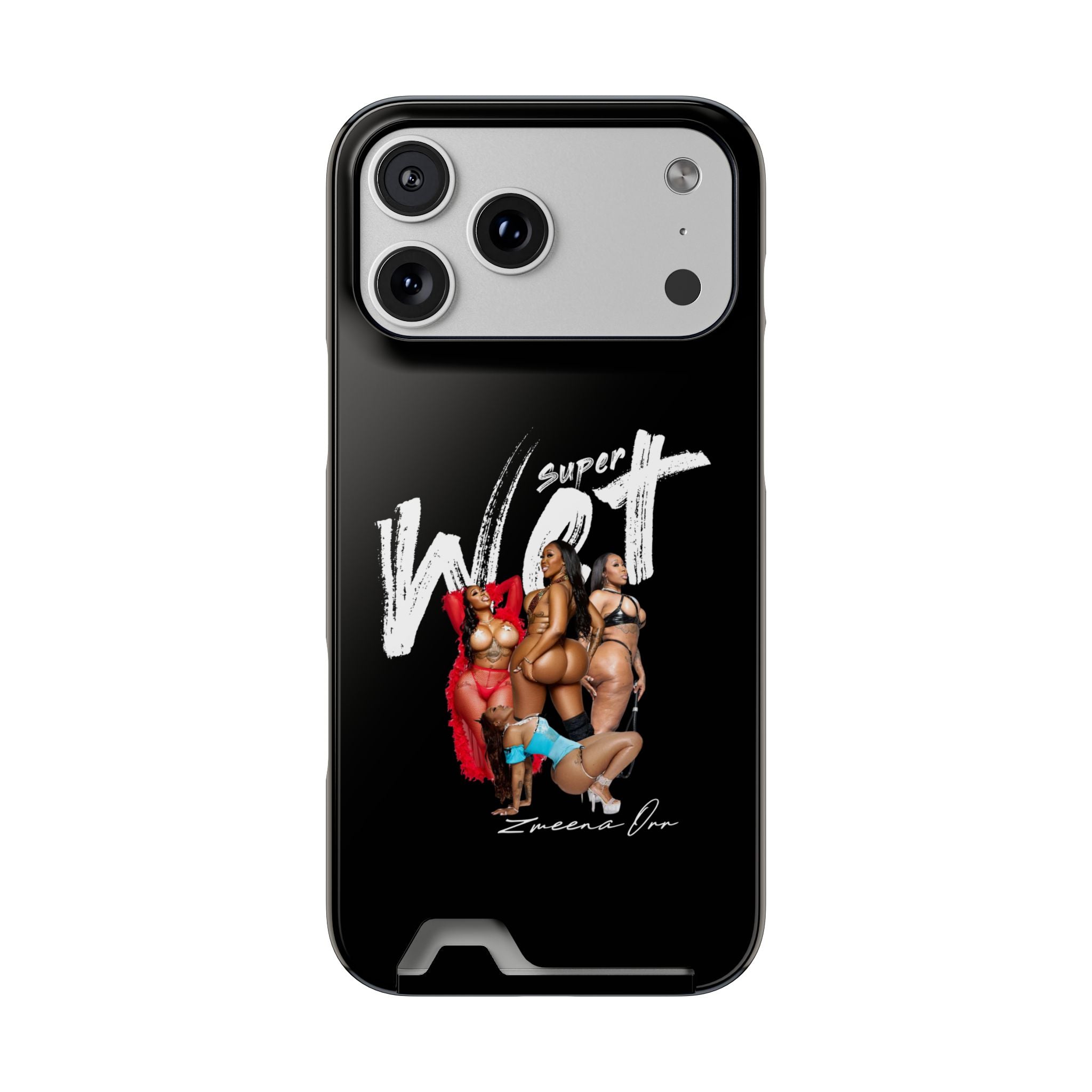 Phone Case with Card Holder — 'Super Wet' Pinup Crew Graphic