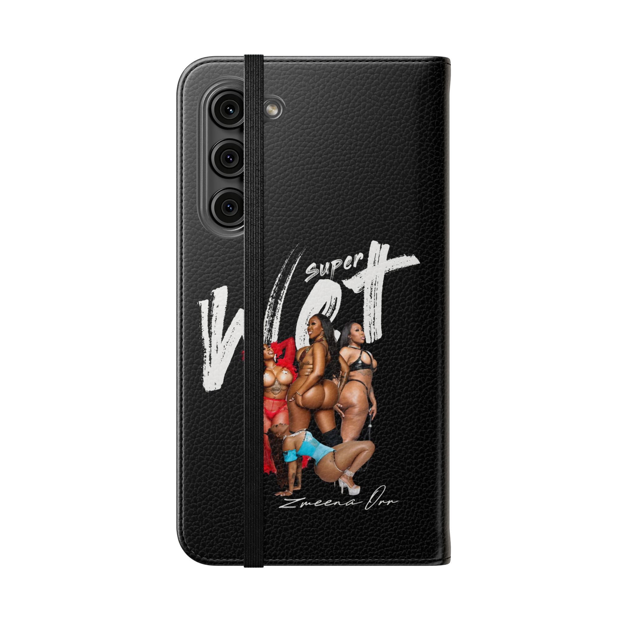 Black Personalized Flip Phone Case – "Super Wet" Graphic & Name (Tamena)