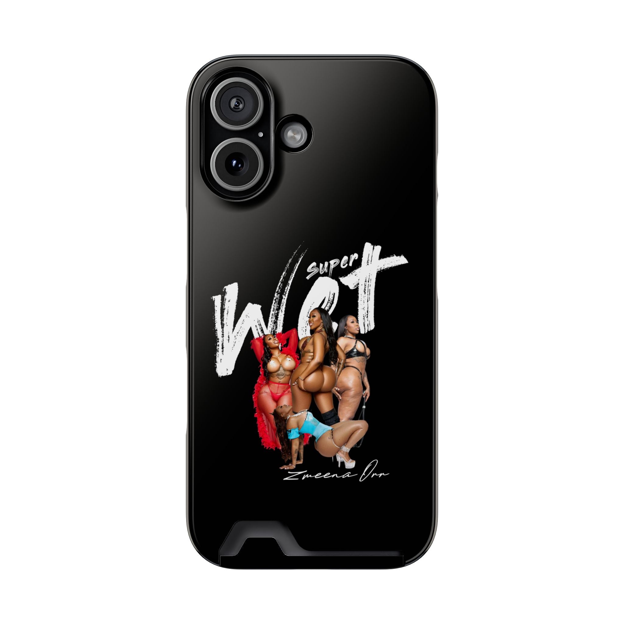 Phone Case with Card Holder — 'Super Wet' Pinup Crew Graphic