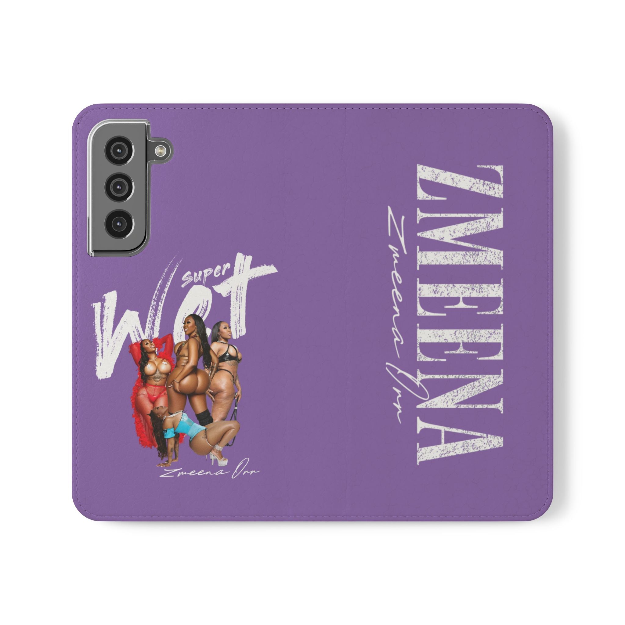 Purple Personalized Flip Phone Case – "Super Wet" Graphic & Name (Tamena)