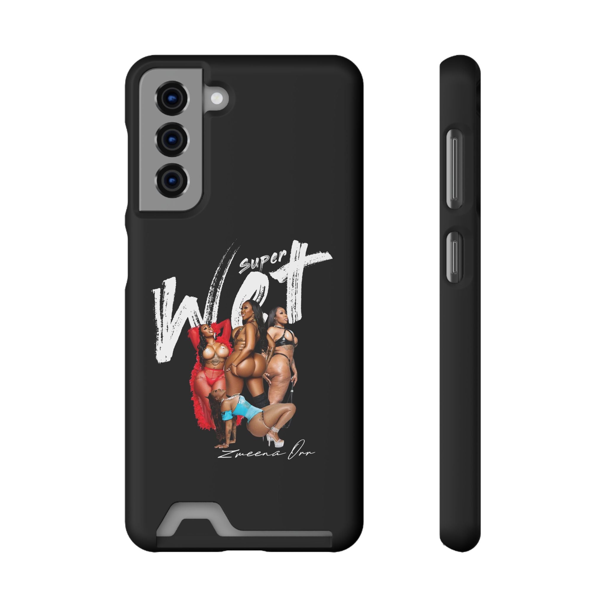 Phone Case with Card Holder — 'Super Wet' Pinup Crew Graphic