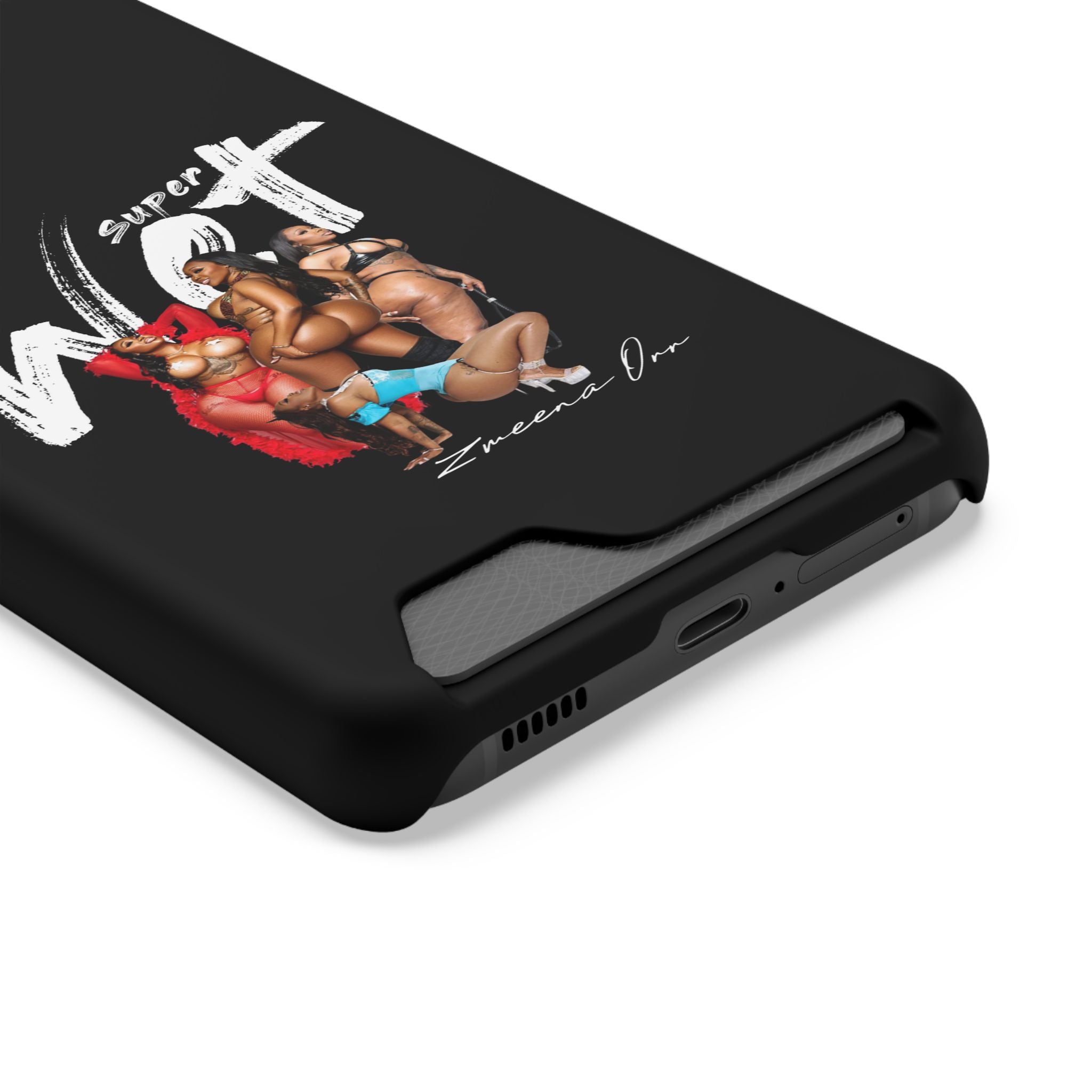 Phone Case with Card Holder — 'Super Wet' Pinup Crew Graphic
