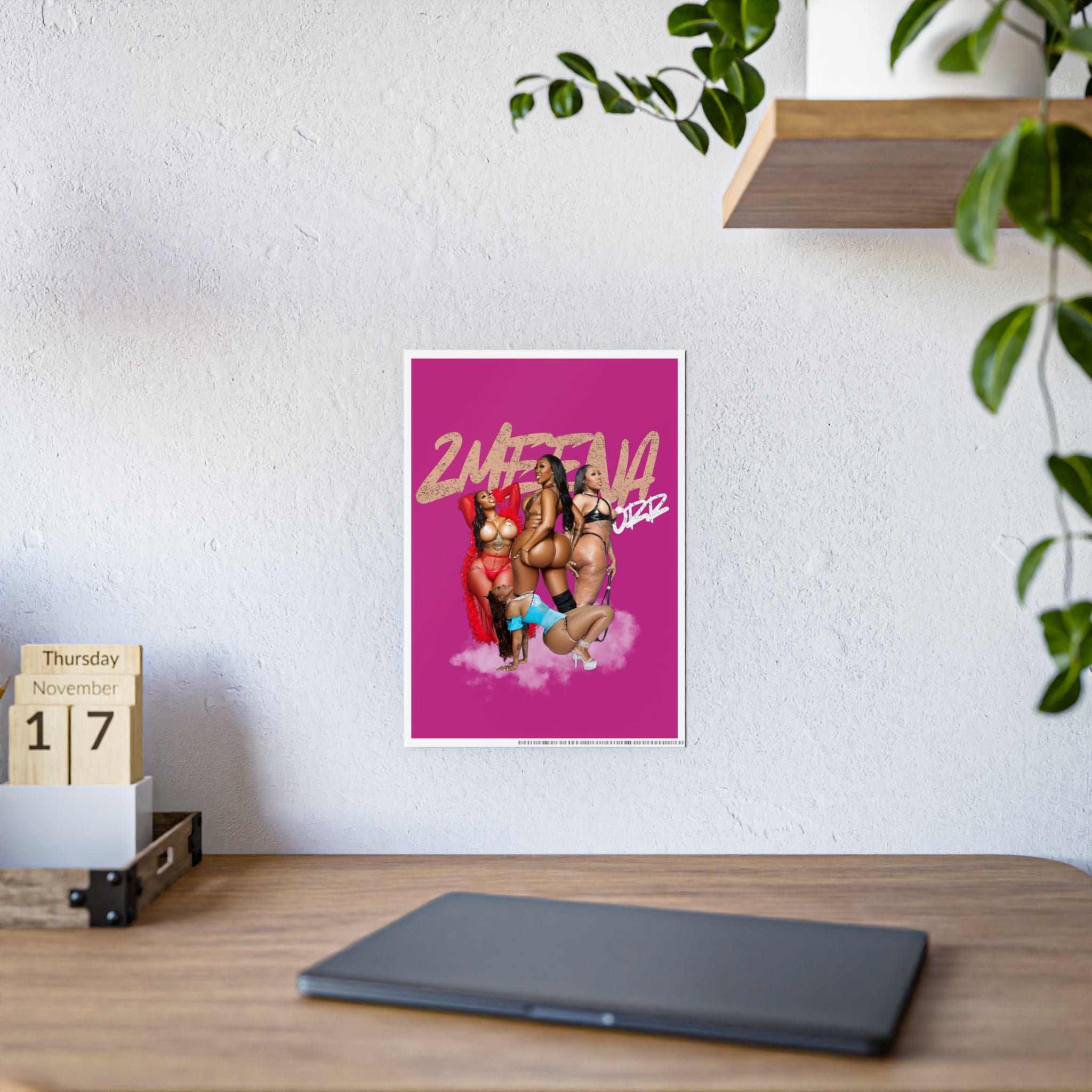 Maroon Gloss Poster — Sexy Pin-Up Curvy Women Art Print