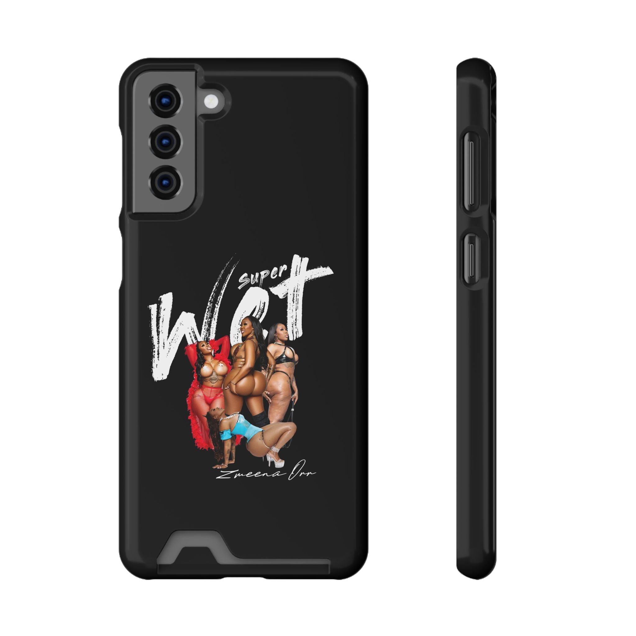 Phone Case with Card Holder — 'Super Wet' Pinup Crew Graphic