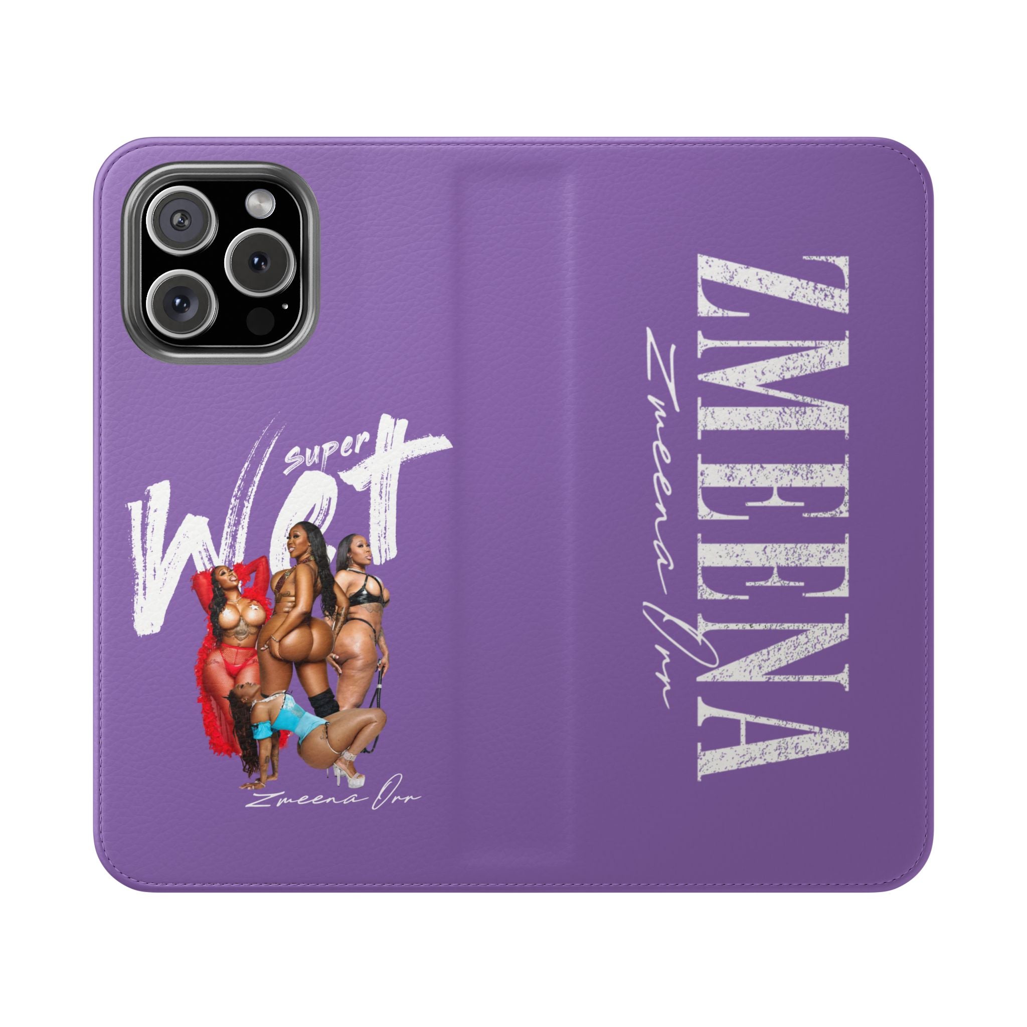 Purple Personalized Flip Phone Case – "Super Wet" Graphic & Name (Tamena)