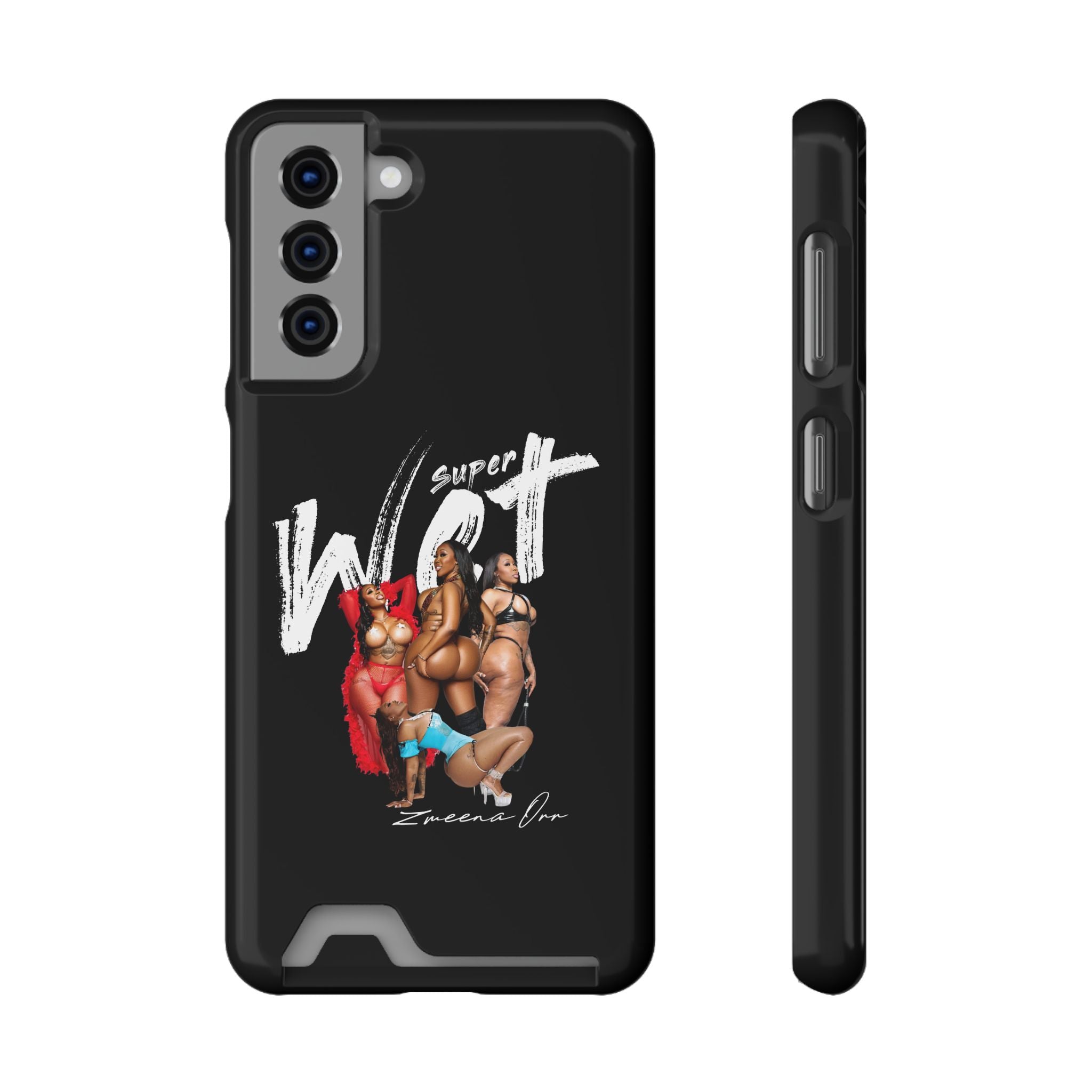 Phone Case with Card Holder — 'Super Wet' Pinup Crew Graphic