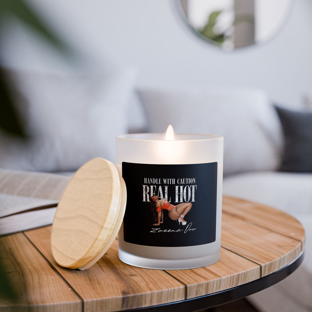 Black Label Frosted Glass Candle — Bold Pinup Illustration Scented Soy Candle, 11oz
