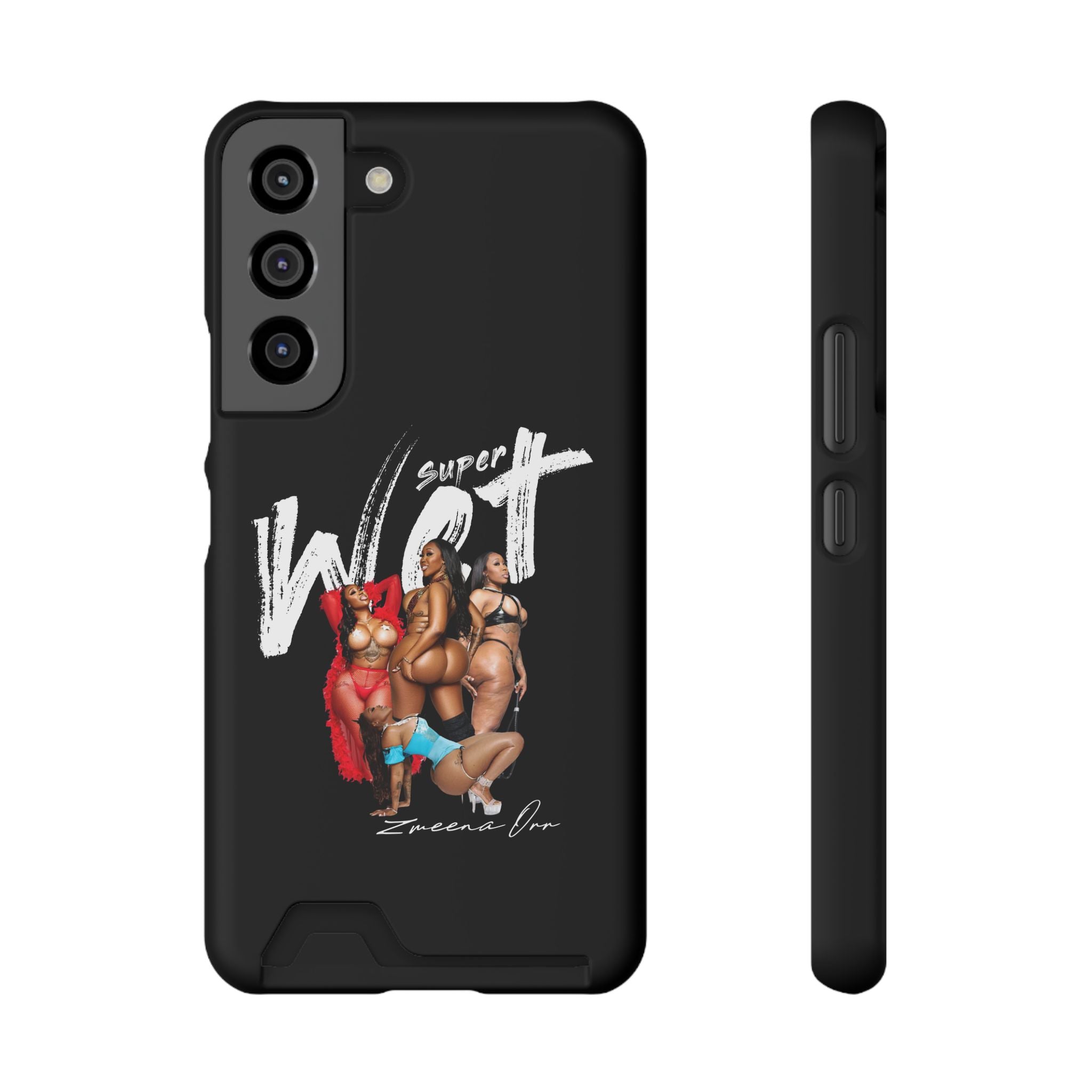 Phone Case with Card Holder — 'Super Wet' Pinup Crew Graphic