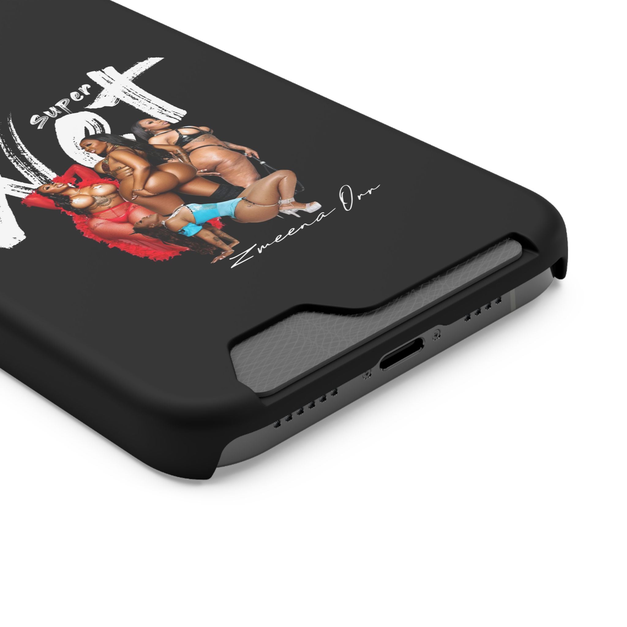 Phone Case with Card Holder — 'Super Wet' Pinup Crew Graphic