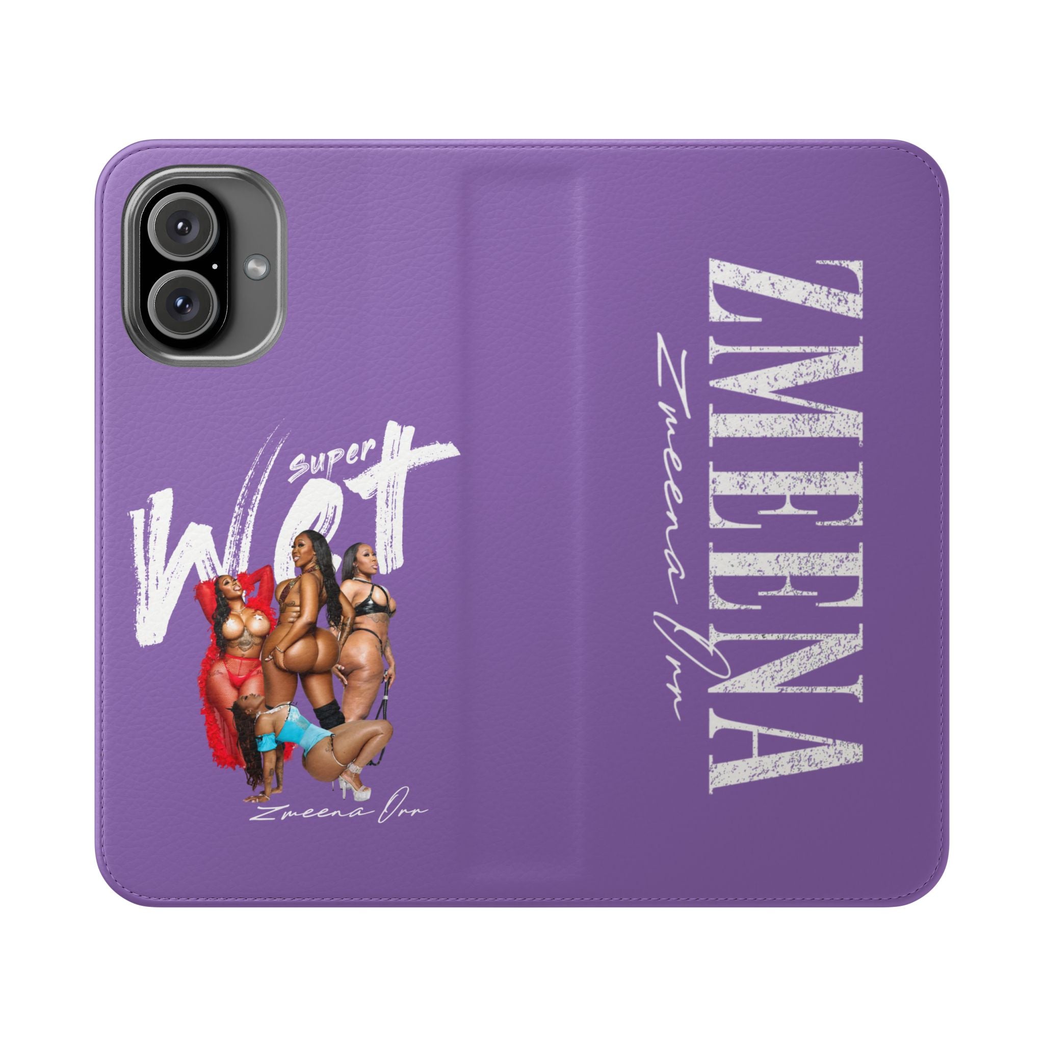 Purple Personalized Flip Phone Case – "Super Wet" Graphic & Name (Tamena)