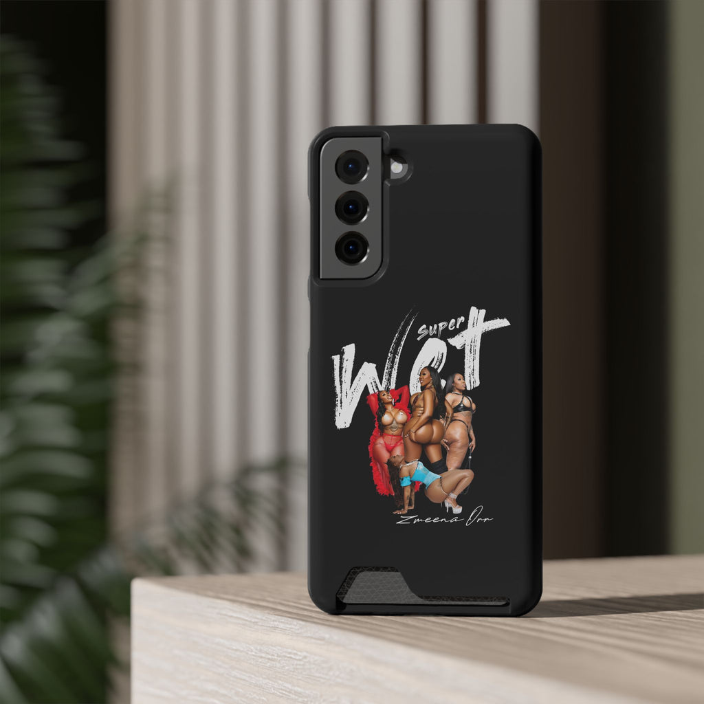 Phone Case with Card Holder — 'Super Wet' Pinup Crew Graphic