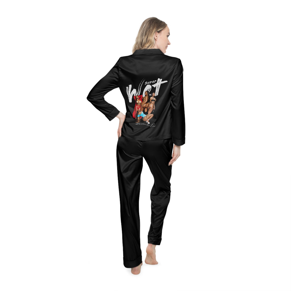 Satin Pajama Set – Retro Pinup 'WUT' Graphic Women's Sleepwear