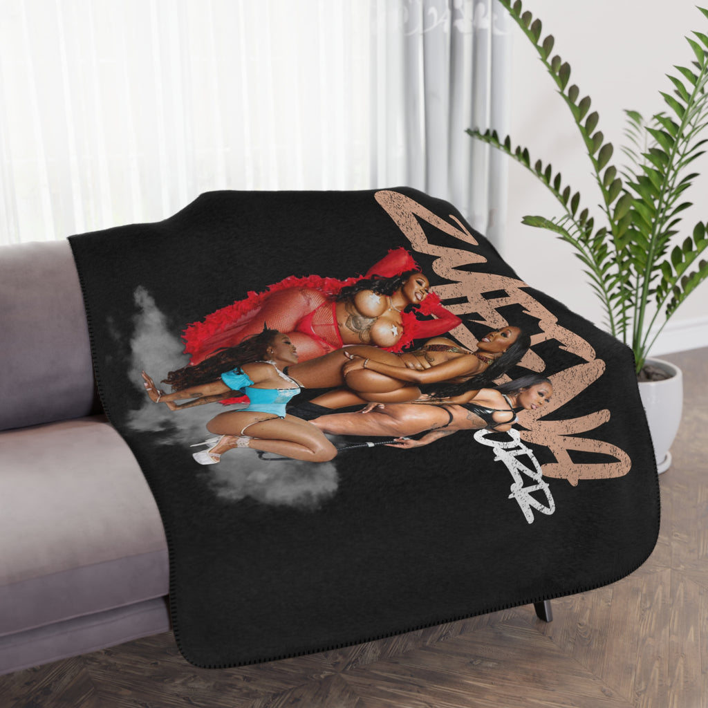 Black ZEE Sherpa Blanket with Sexy Pinup Crew Graphic