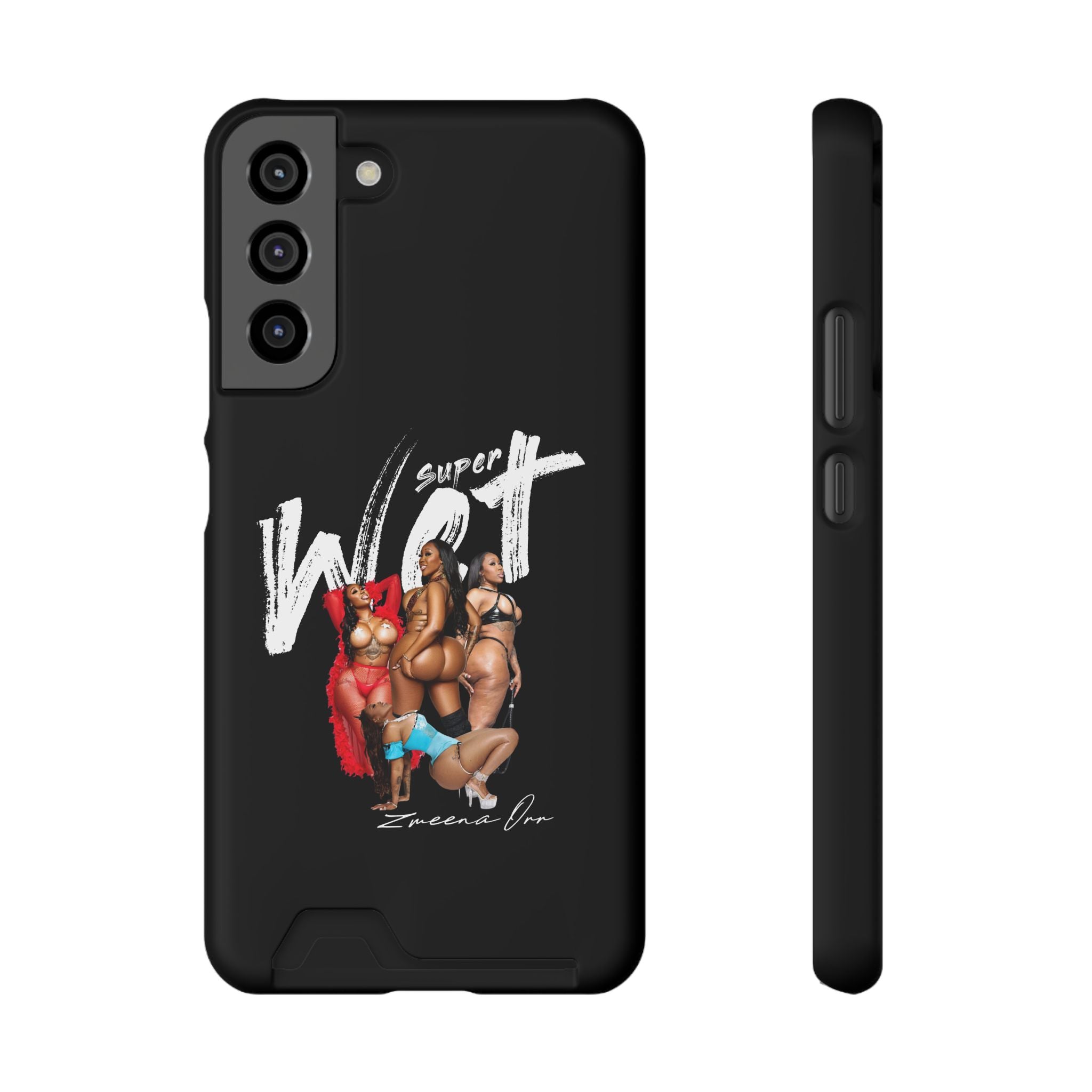 Phone Case with Card Holder — 'Super Wet' Pinup Crew Graphic