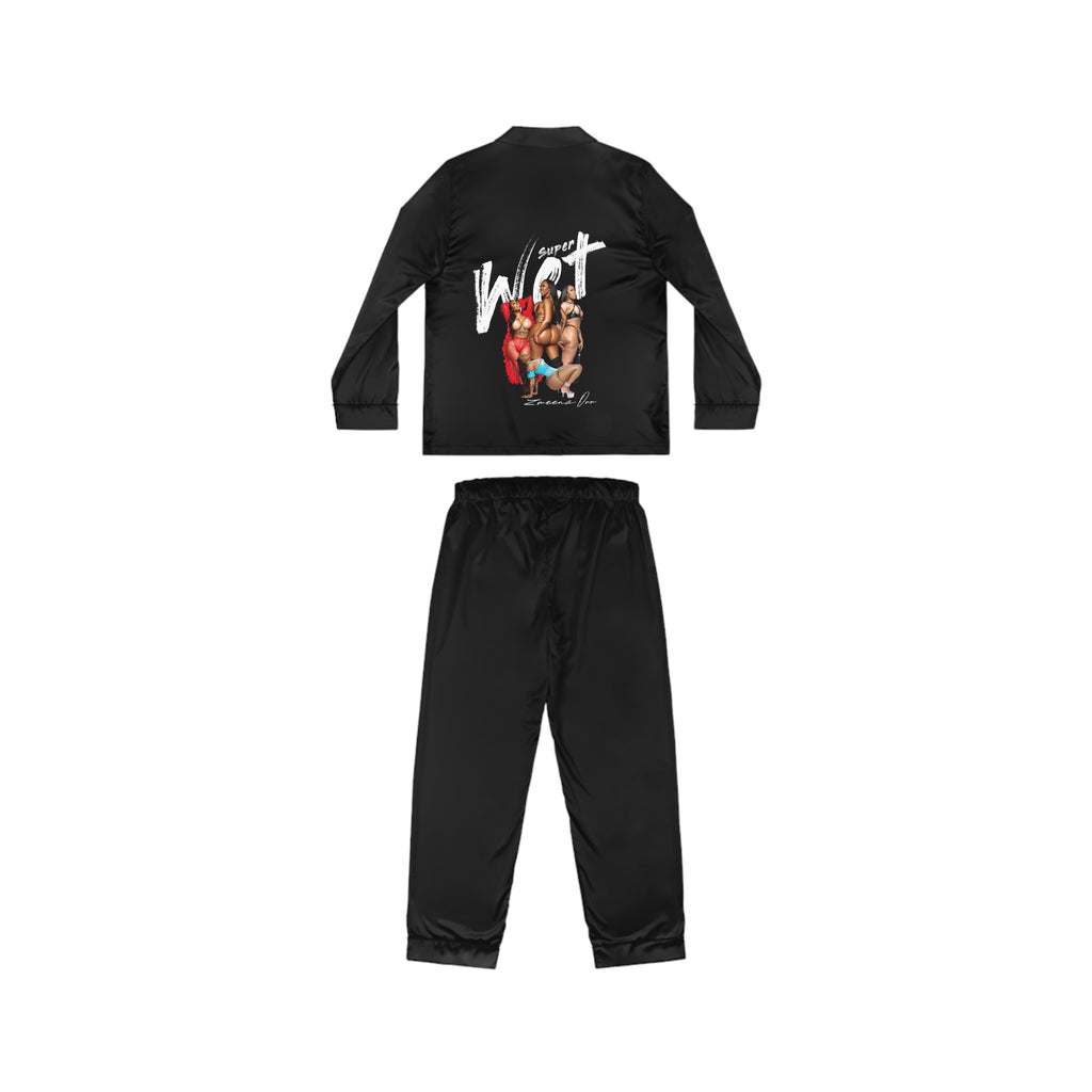 Satin Pajama Set – Retro Pinup 'WUT' Graphic Women's Sleepwear