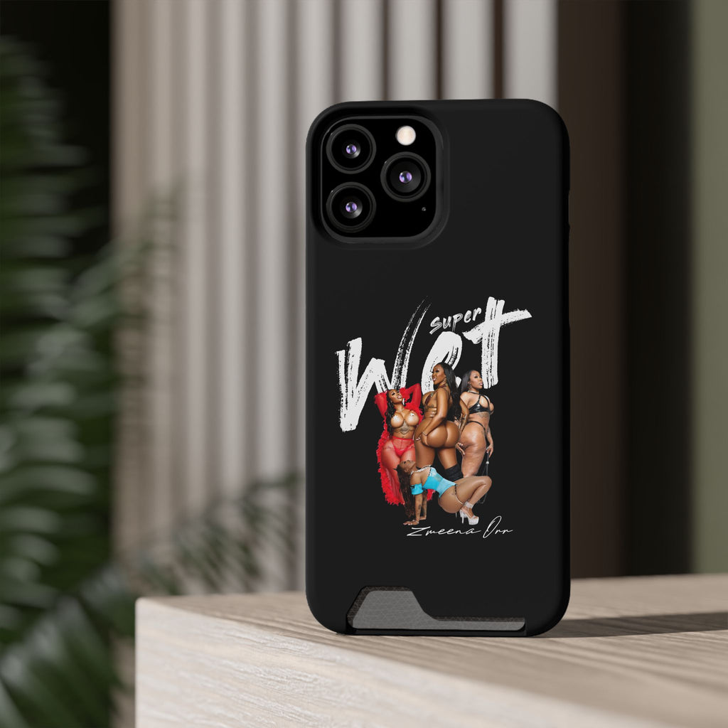 Phone Case with Card Holder — 'Super Wet' Pinup Crew Graphic