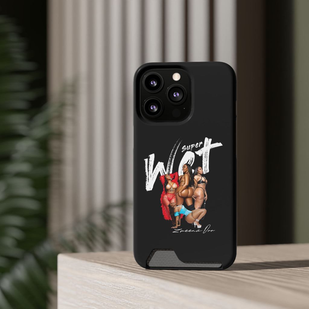 Phone Case with Card Holder — 'Super Wet' Pinup Crew Graphic