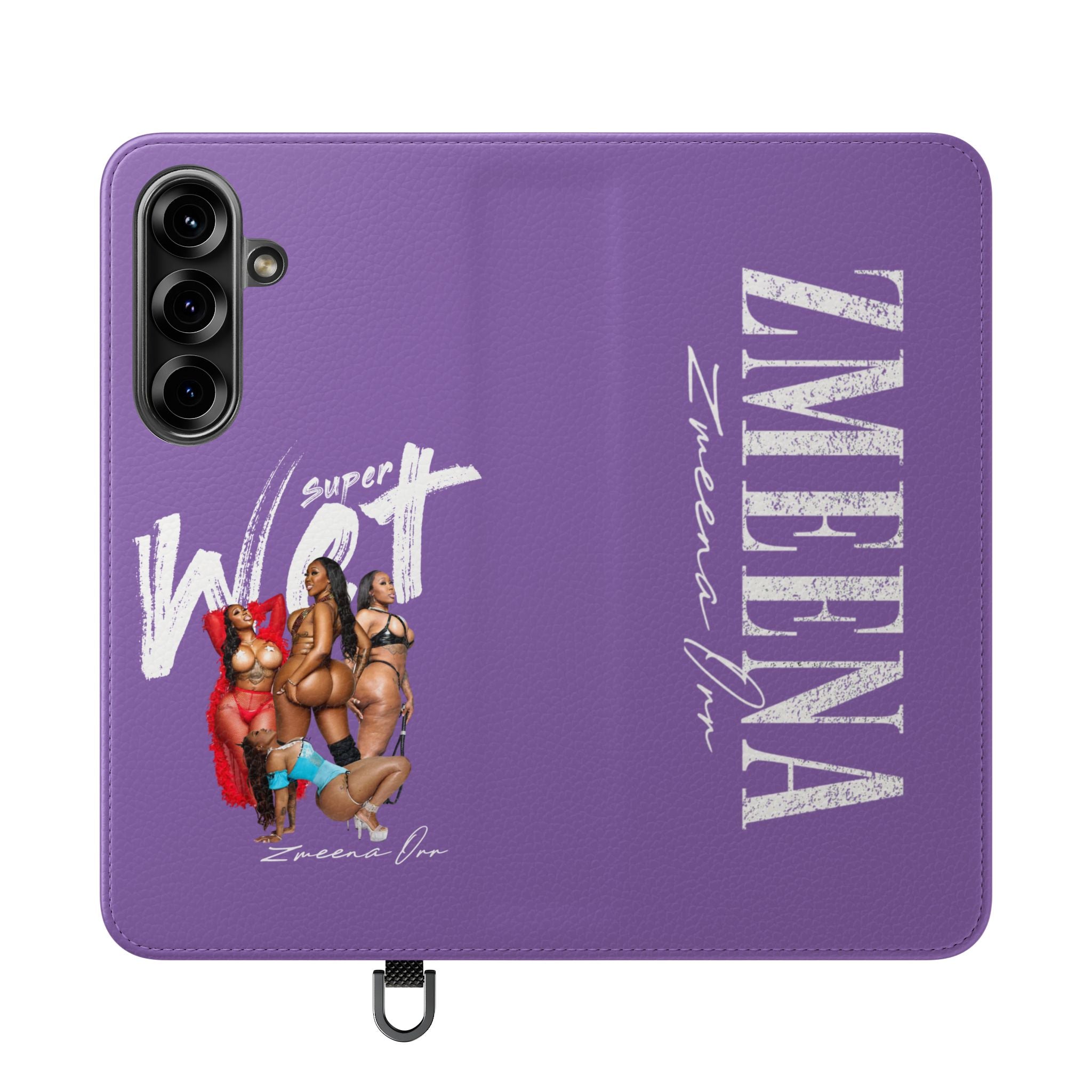 Purple Personalized Flip Phone Case – "Super Wet" Graphic & Name (Tamena)