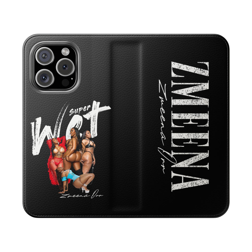 Black Personalized Flip Phone Case – "Super Wet" Graphic & Name (Tamena)
