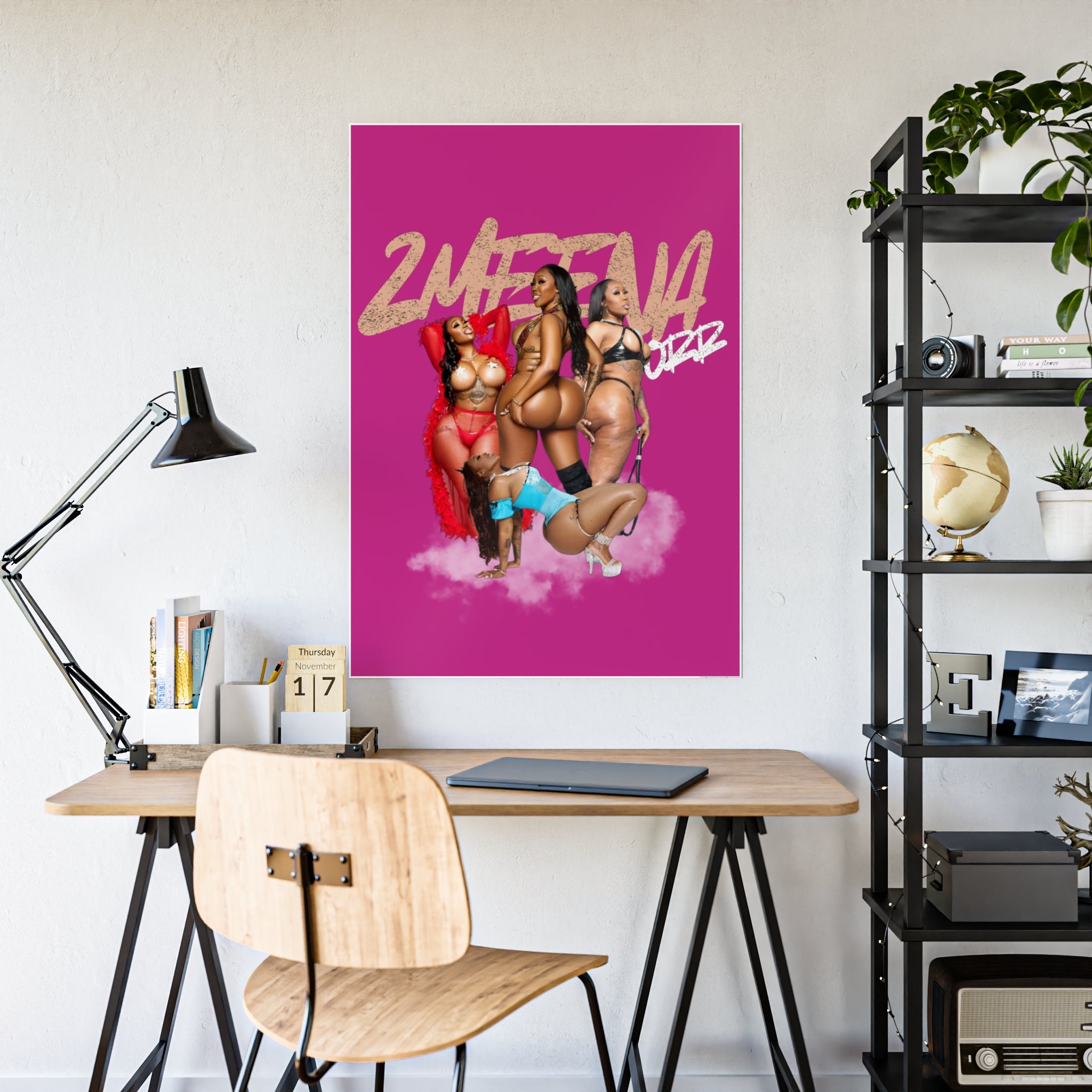 Maroon Gloss Poster — Sexy Pin-Up Curvy Women Art Print