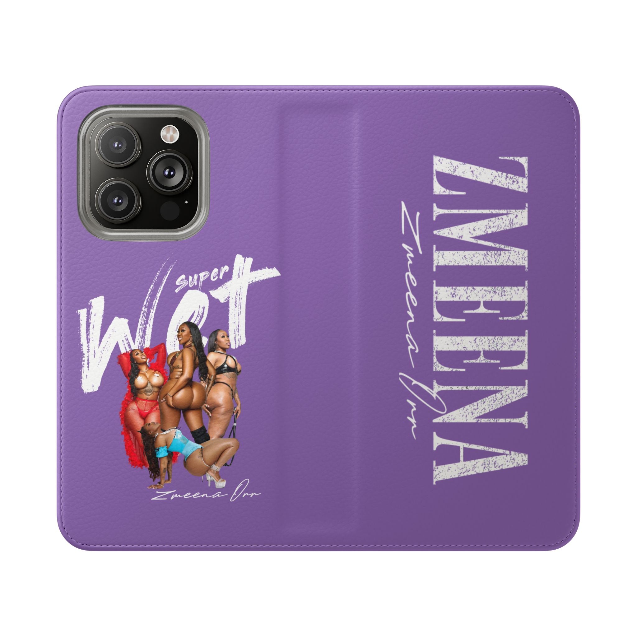 Purple Personalized Flip Phone Case – "Super Wet" Graphic & Name (Tamena)
