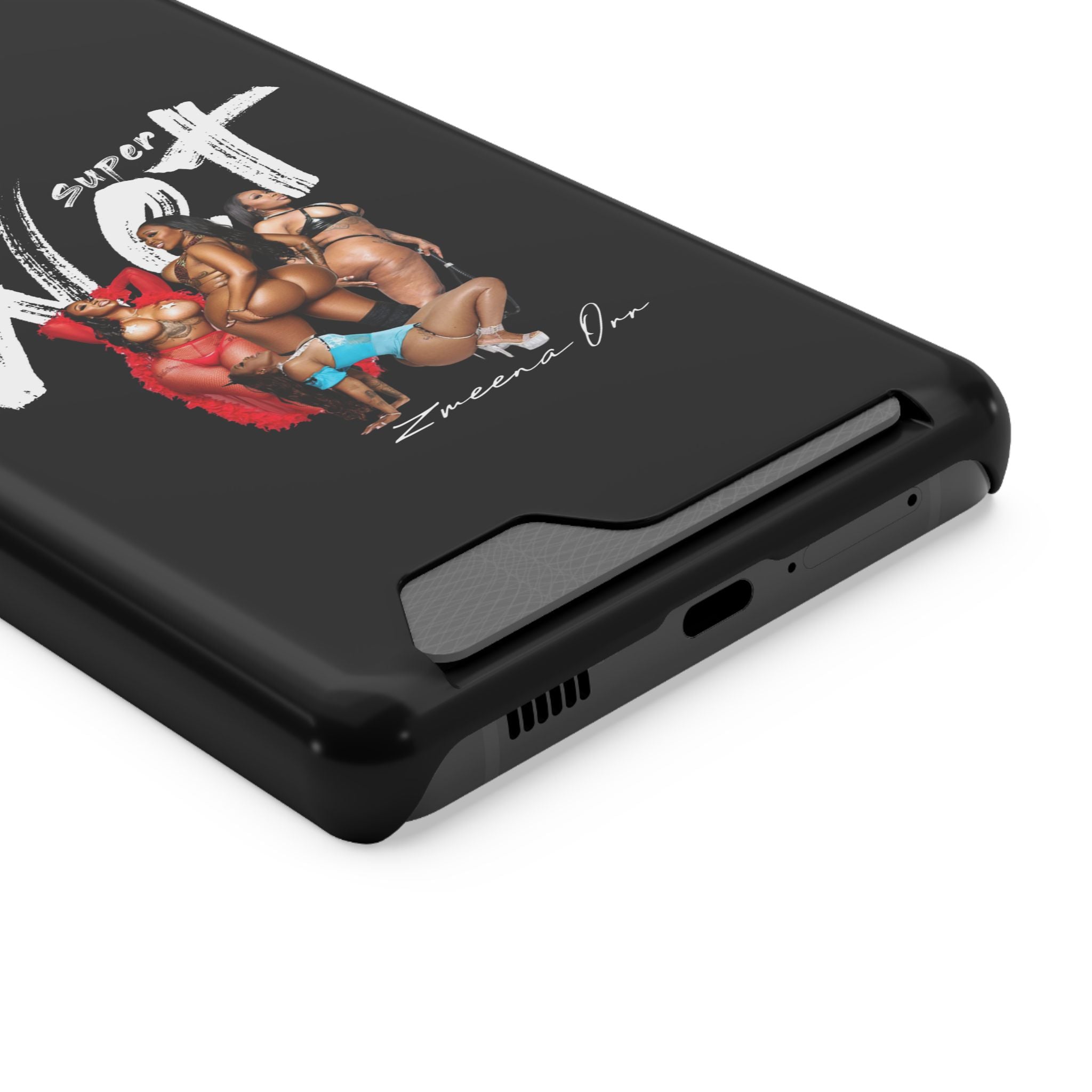 Phone Case with Card Holder — 'Super Wet' Pinup Crew Graphic
