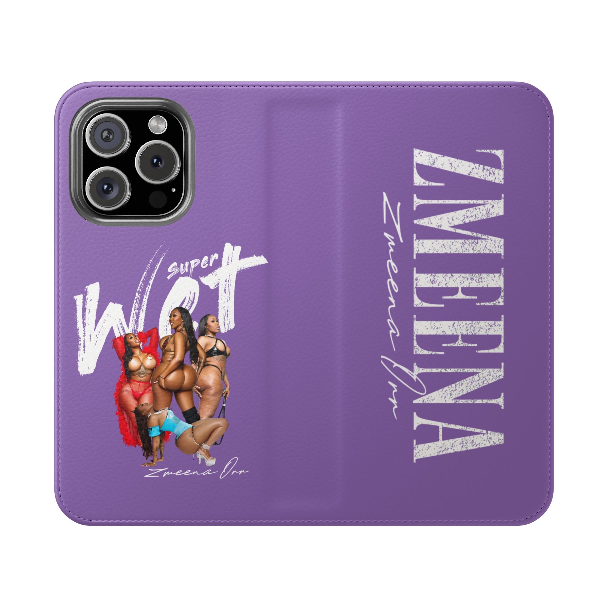 Purple Personalized Flip Phone Case – "Super Wet" Graphic & Name (Tamena)