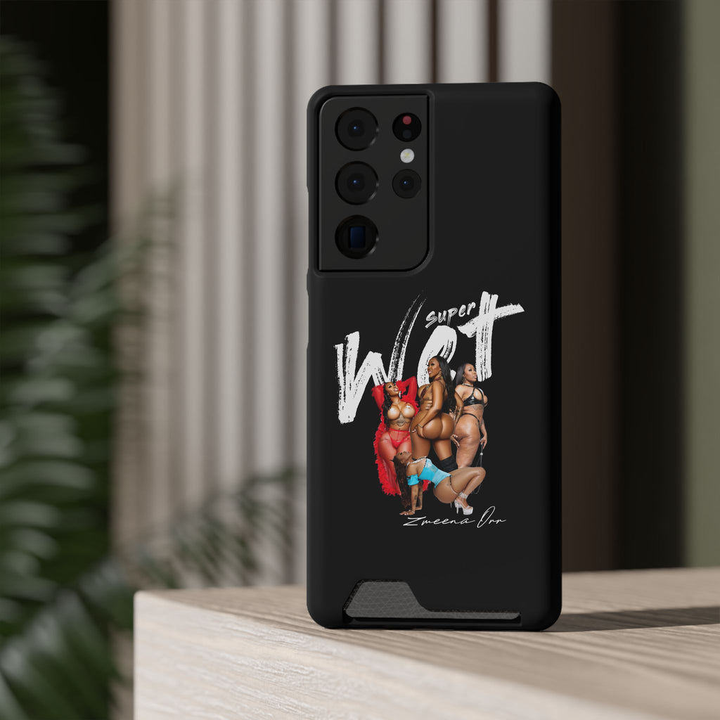 Phone Case with Card Holder — 'Super Wet' Pinup Crew Graphic