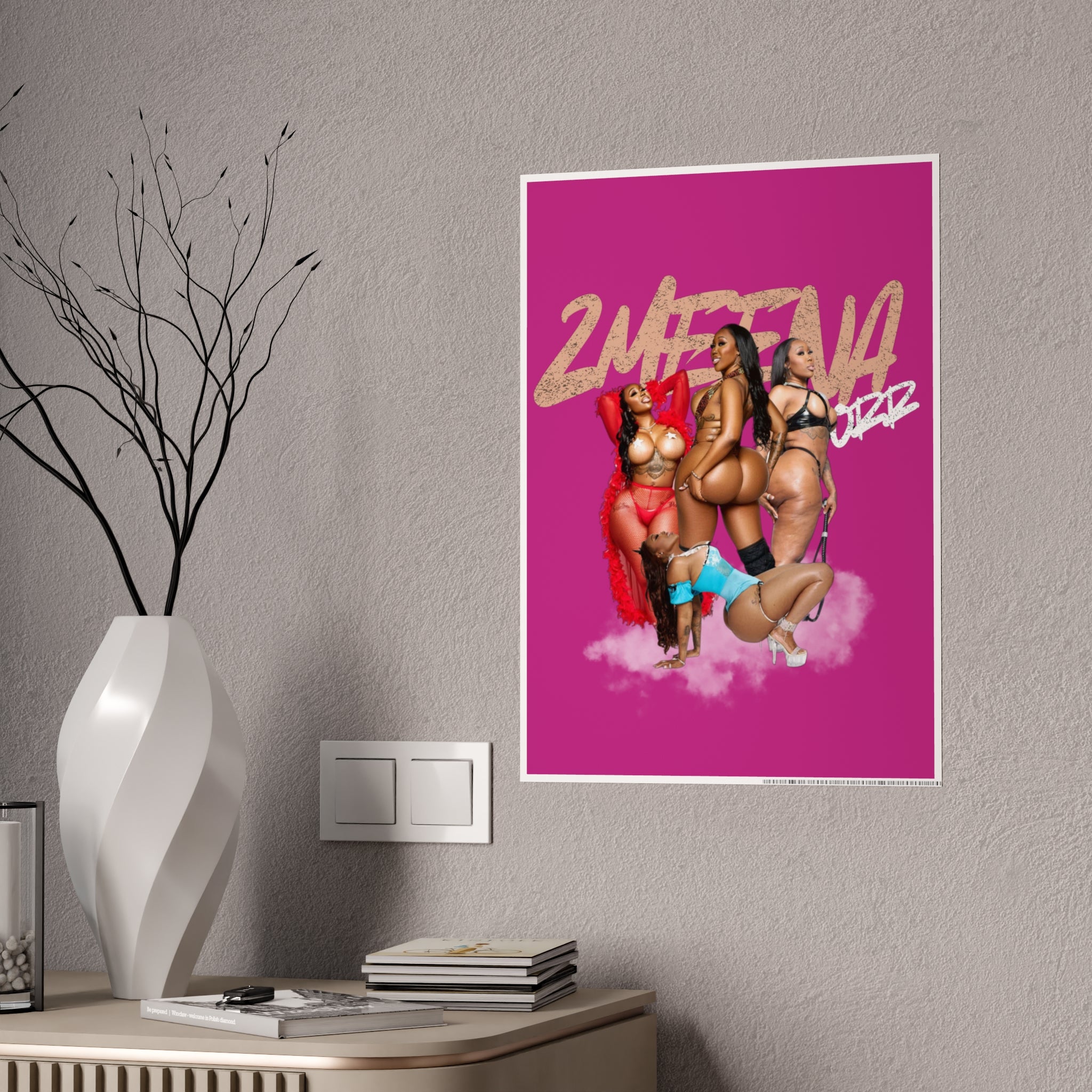 Maroon Gloss Poster — Sexy Pin-Up Curvy Women Art Print
