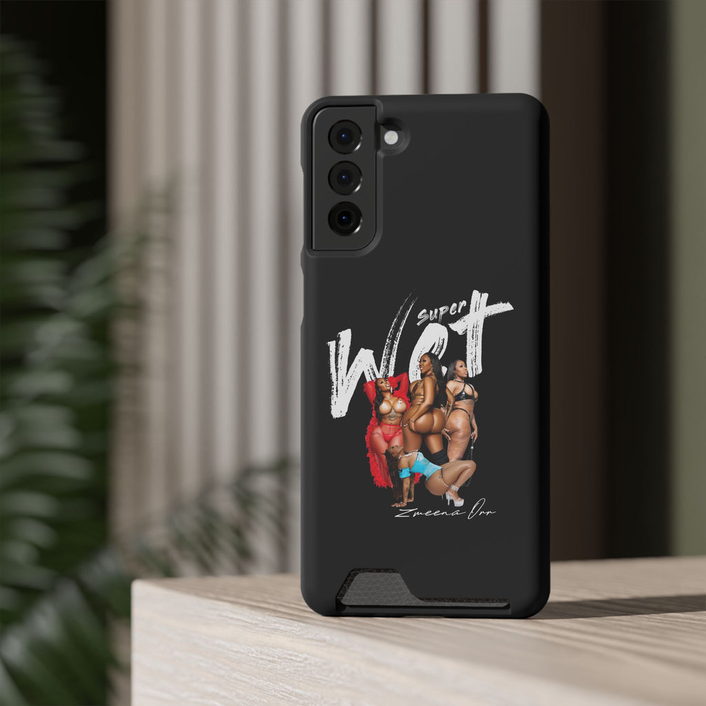 Phone Case with Card Holder — 'Super Wet' Pinup Crew Graphic