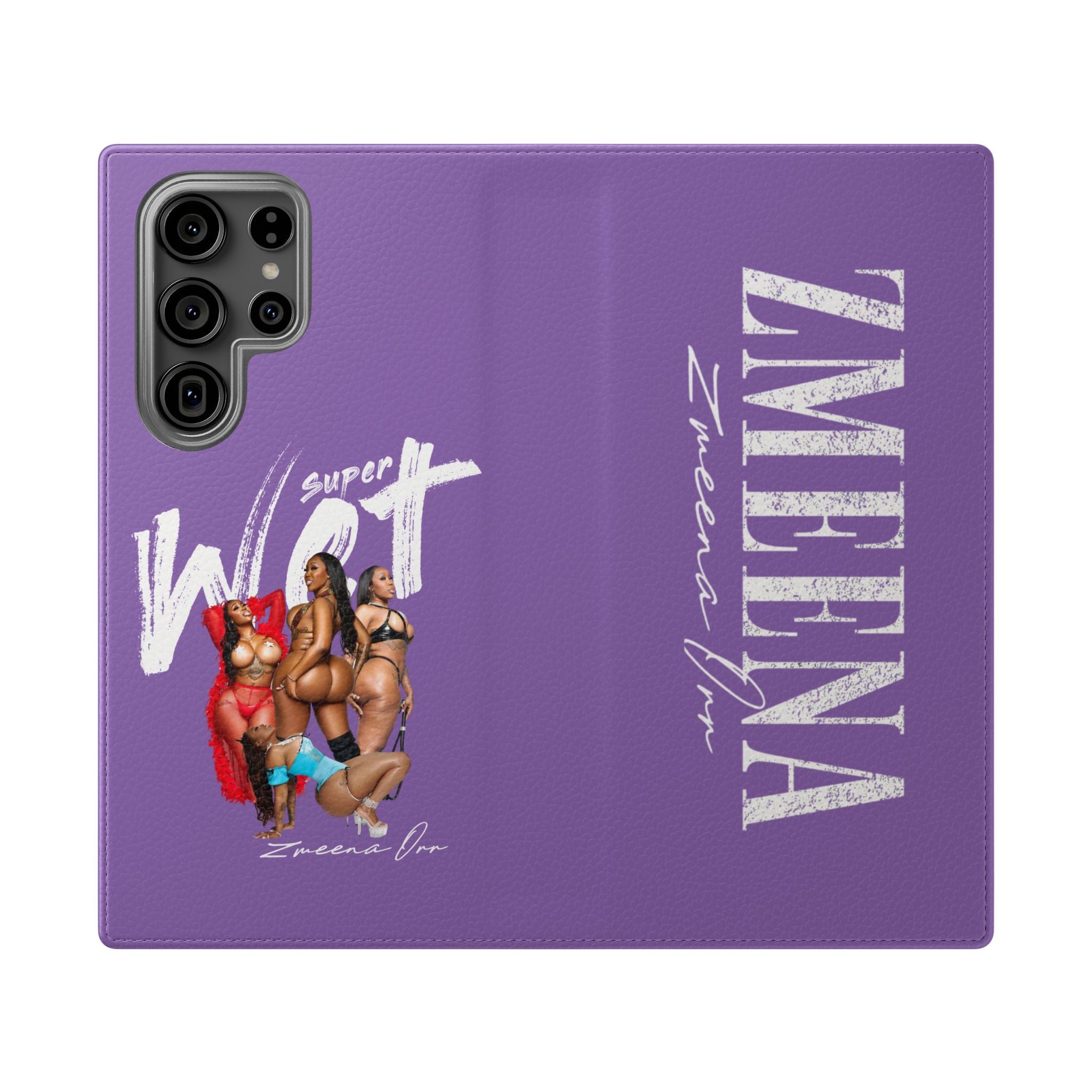 Purple Personalized Flip Phone Case – "Super Wet" Graphic & Name (Tamena)