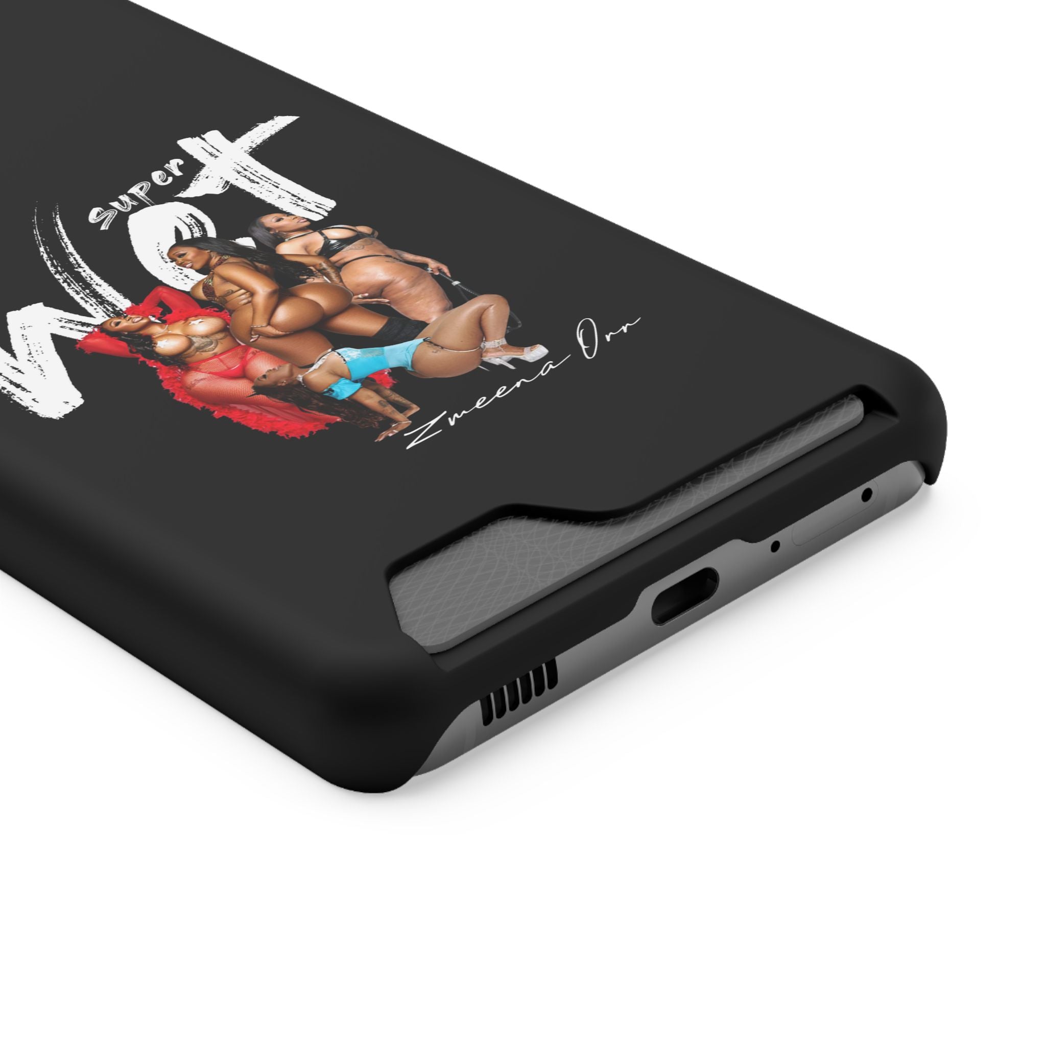 Phone Case with Card Holder — 'Super Wet' Pinup Crew Graphic