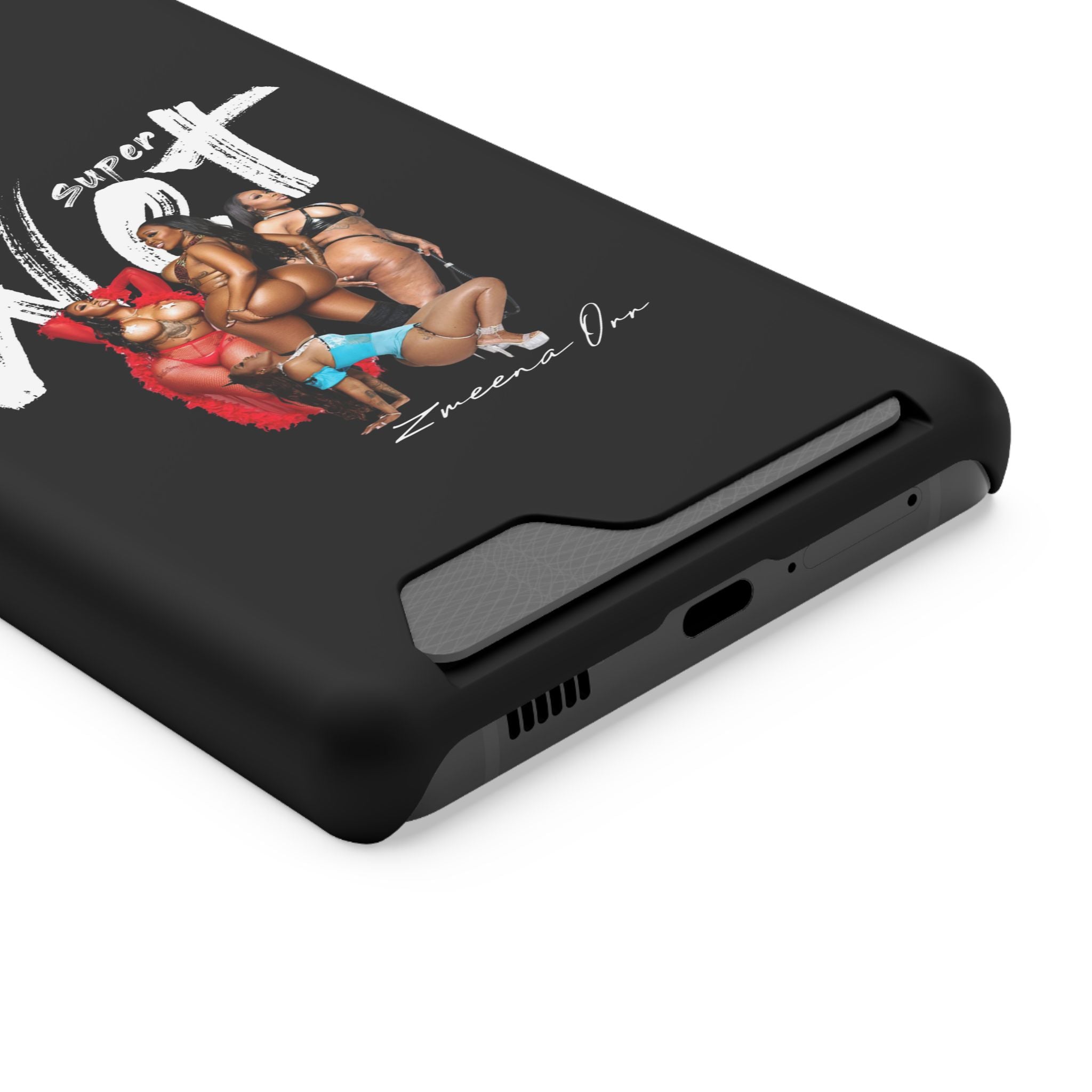 Phone Case with Card Holder — 'Super Wet' Pinup Crew Graphic
