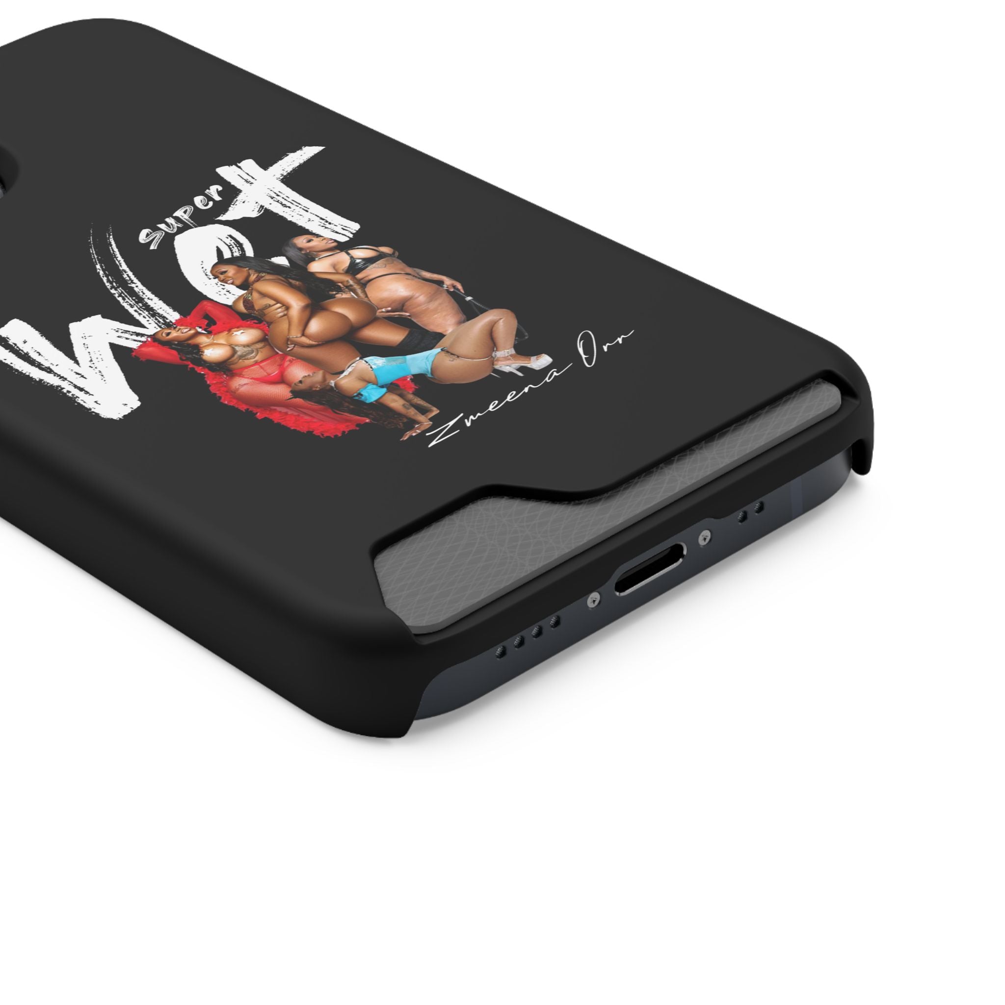 Phone Case with Card Holder — 'Super Wet' Pinup Crew Graphic