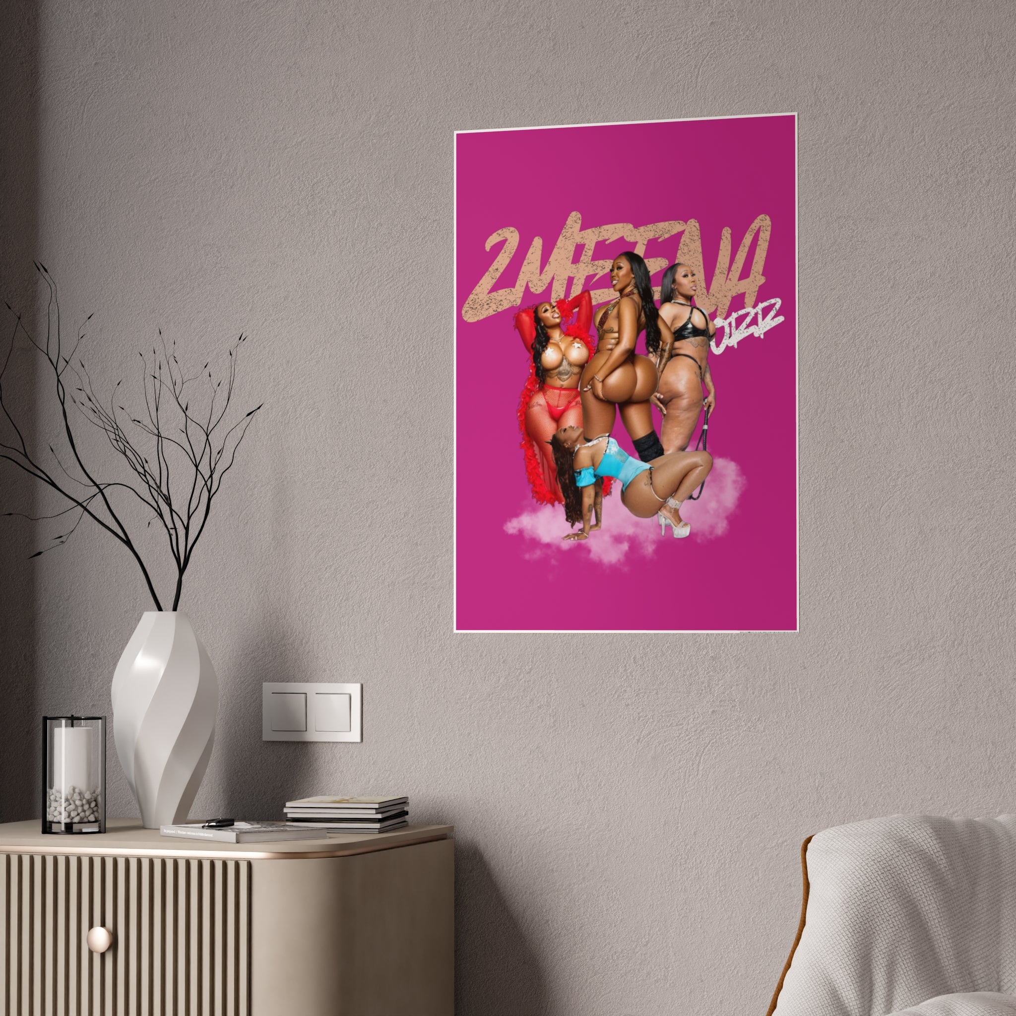 Maroon Gloss Poster — Sexy Pin-Up Curvy Women Art Print