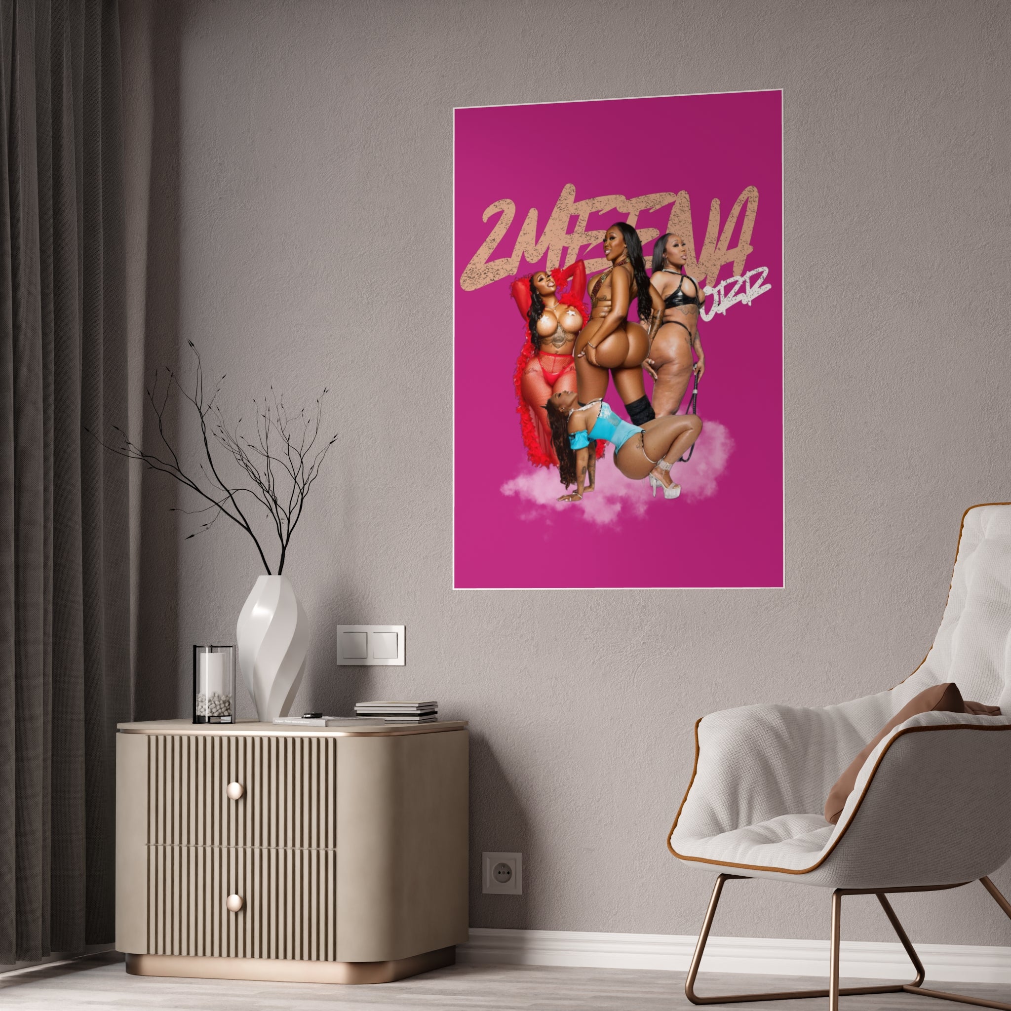 Maroon Gloss Poster — Sexy Pin-Up Curvy Women Art Print