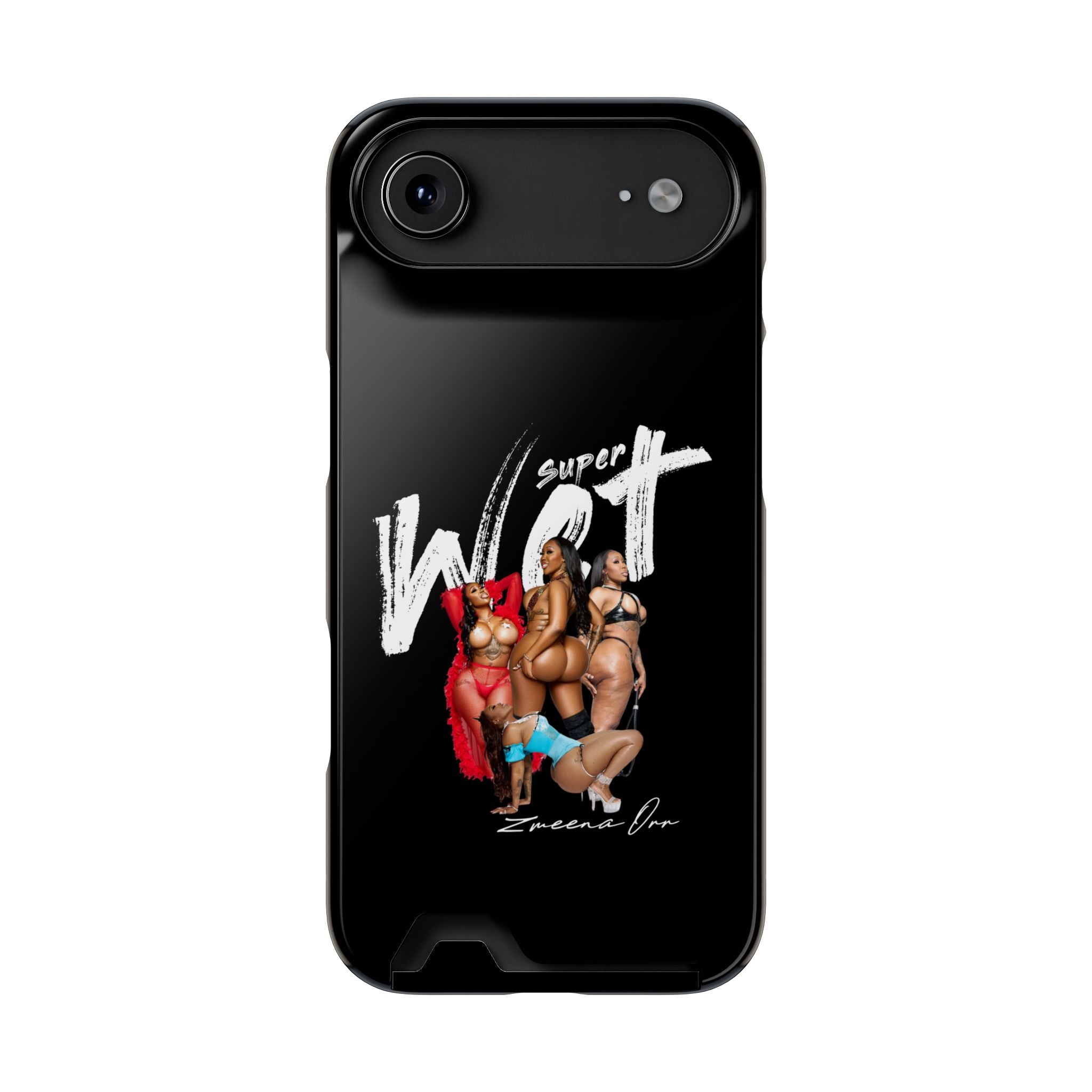 Phone Case with Card Holder — 'Super Wet' Pinup Crew Graphic