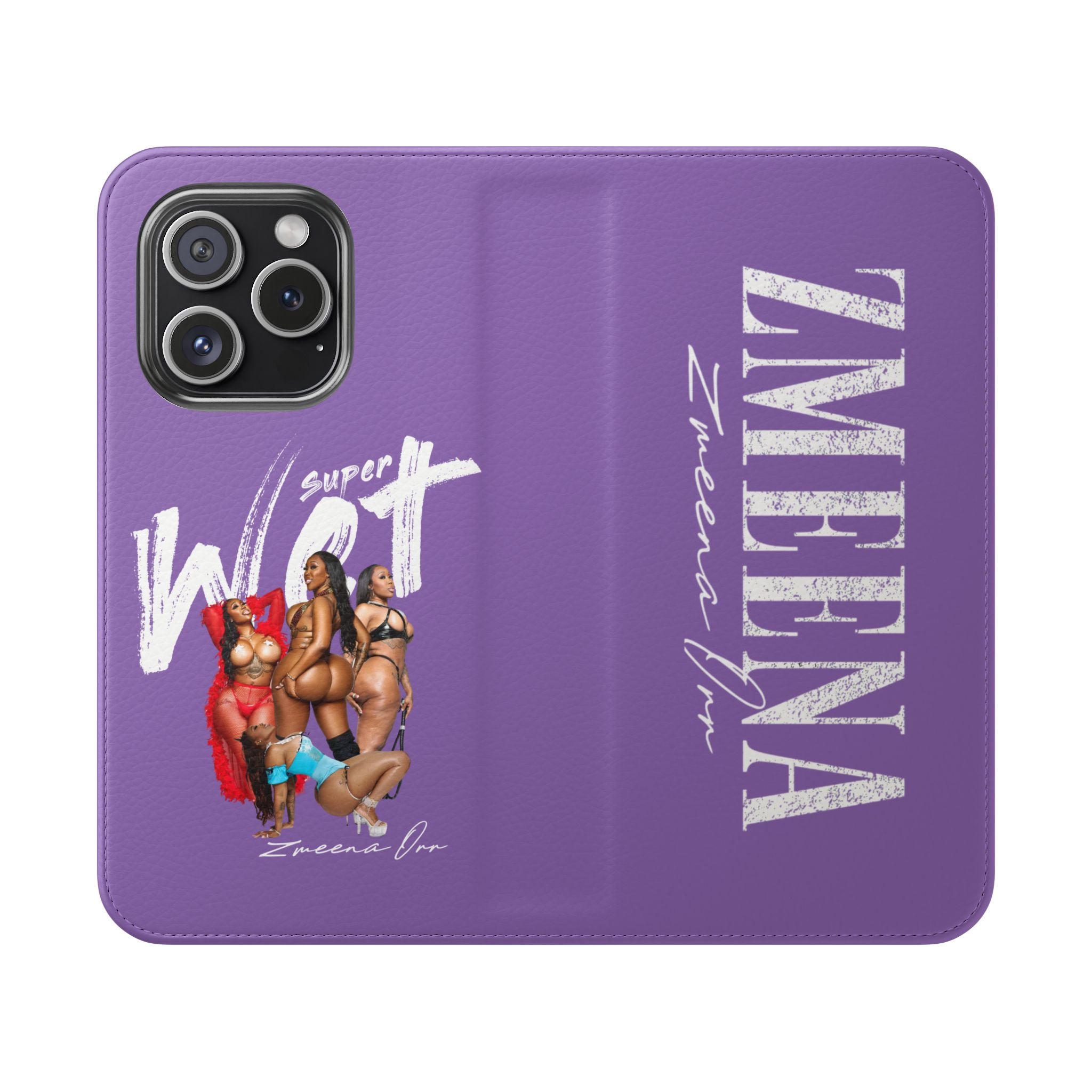 Purple Personalized Flip Phone Case – "Super Wet" Graphic & Name (Tamena)