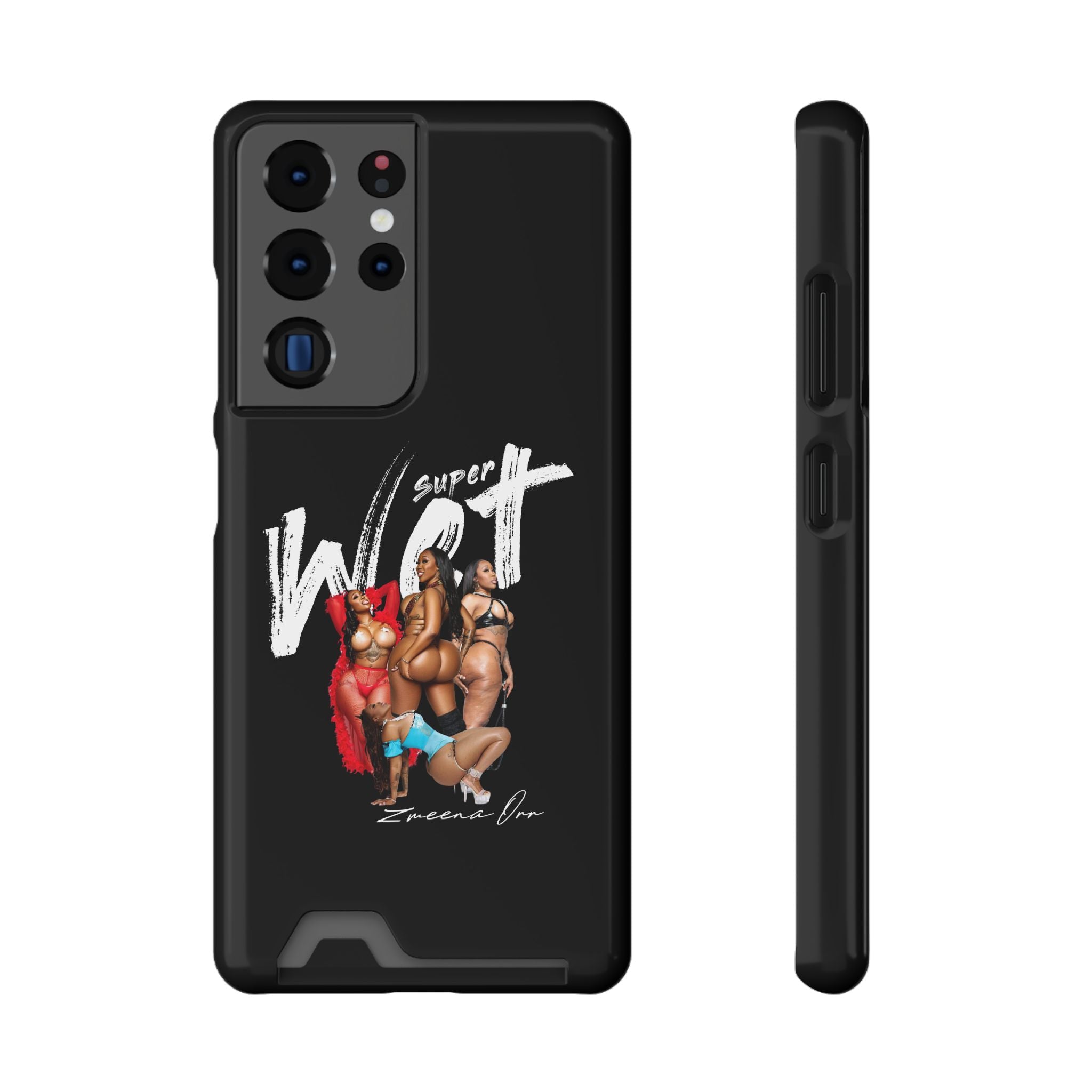 Phone Case with Card Holder — 'Super Wet' Pinup Crew Graphic