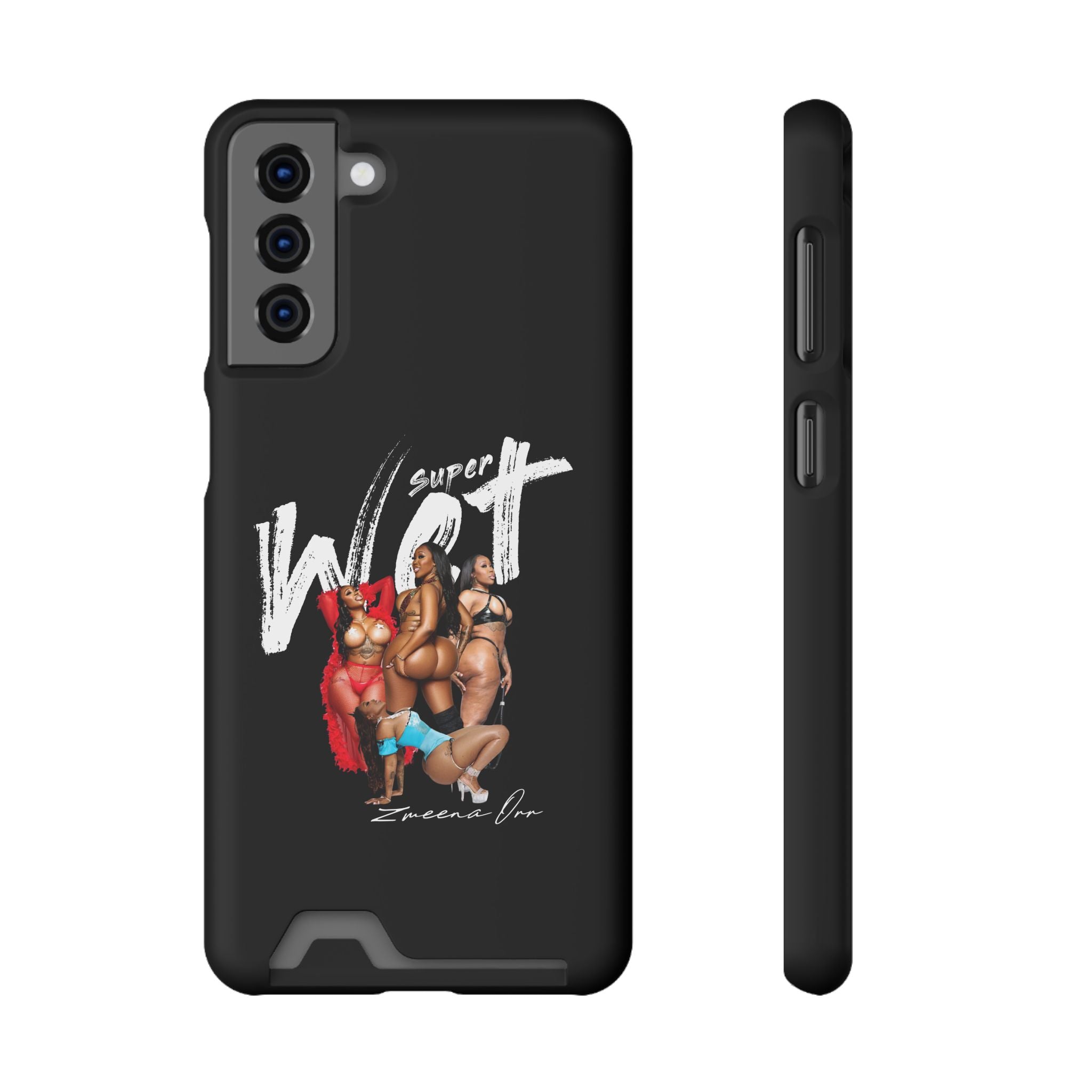 Phone Case with Card Holder — 'Super Wet' Pinup Crew Graphic