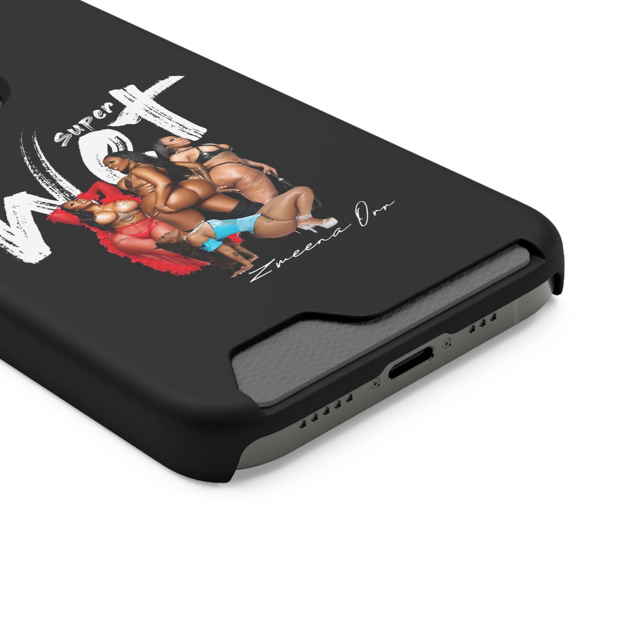 Phone Case with Card Holder — 'Super Wet' Pinup Crew Graphic