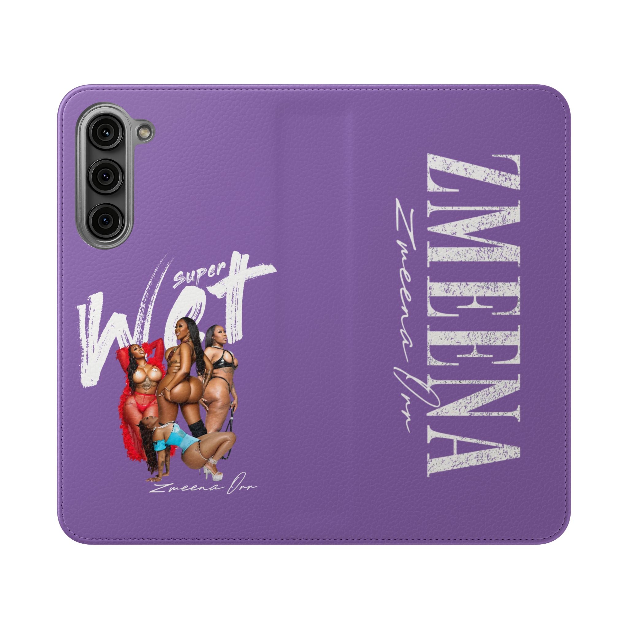 Purple Personalized Flip Phone Case – "Super Wet" Graphic & Name (Tamena)