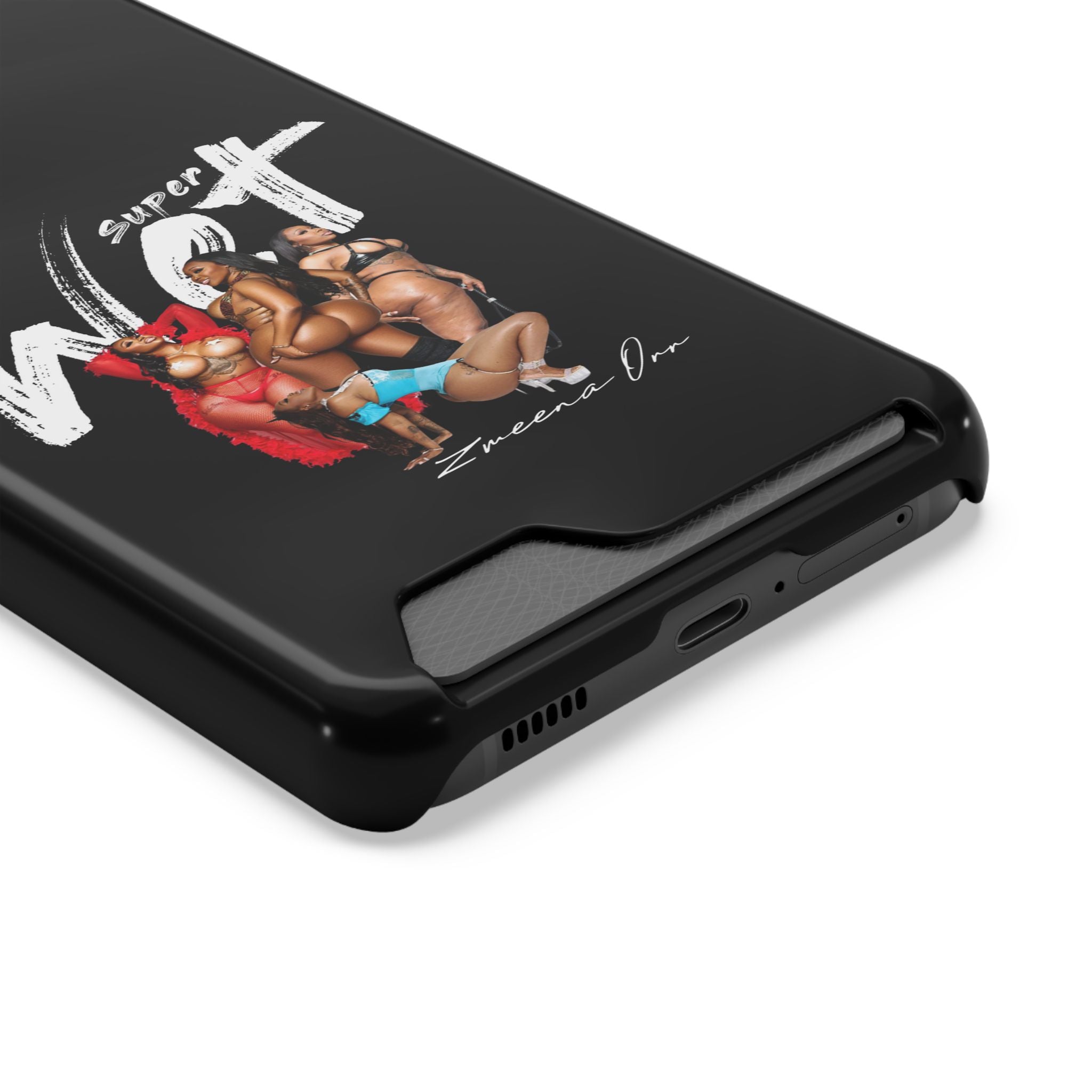 Phone Case with Card Holder — 'Super Wet' Pinup Crew Graphic