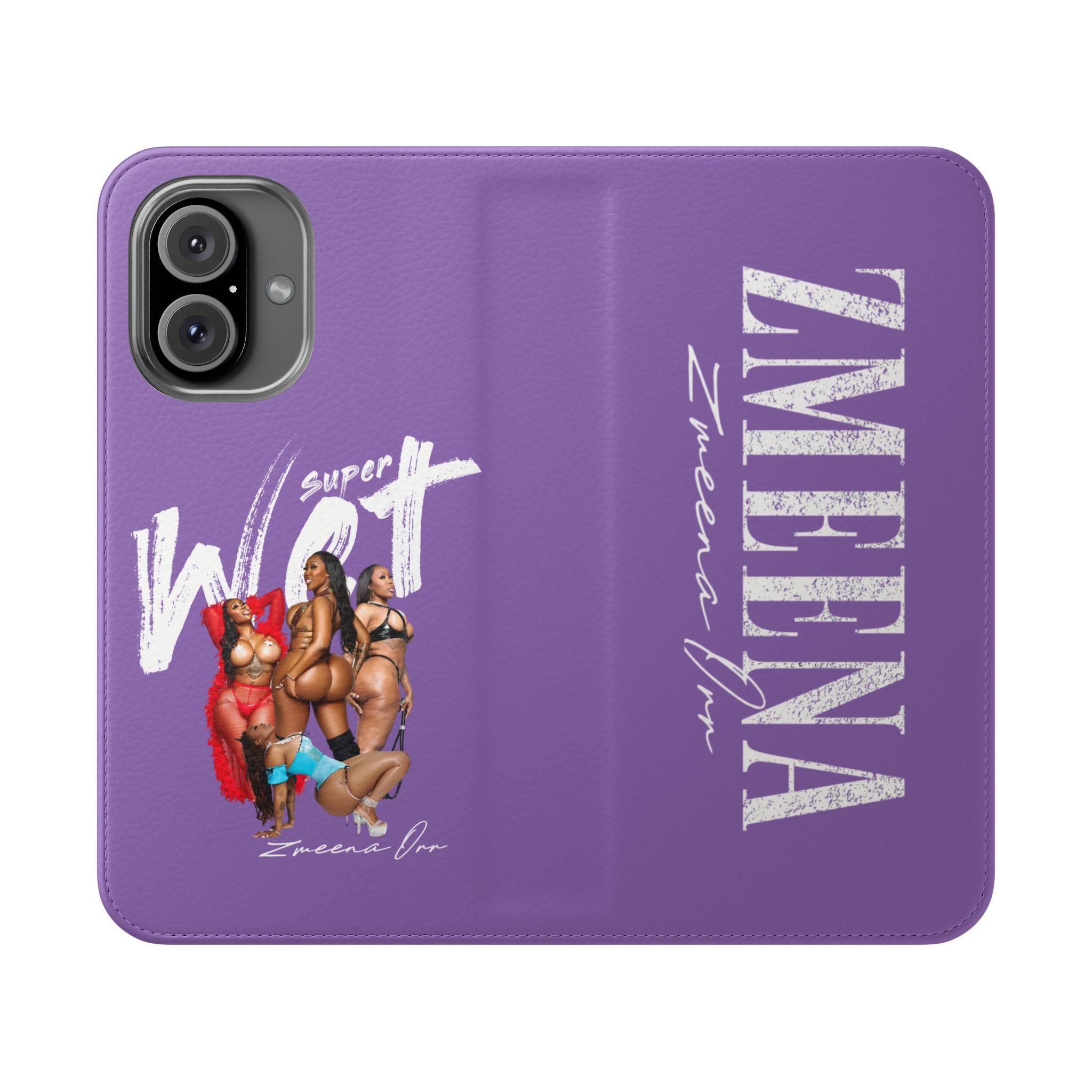 Purple Personalized Flip Phone Case – "Super Wet" Graphic & Name (Tamena)