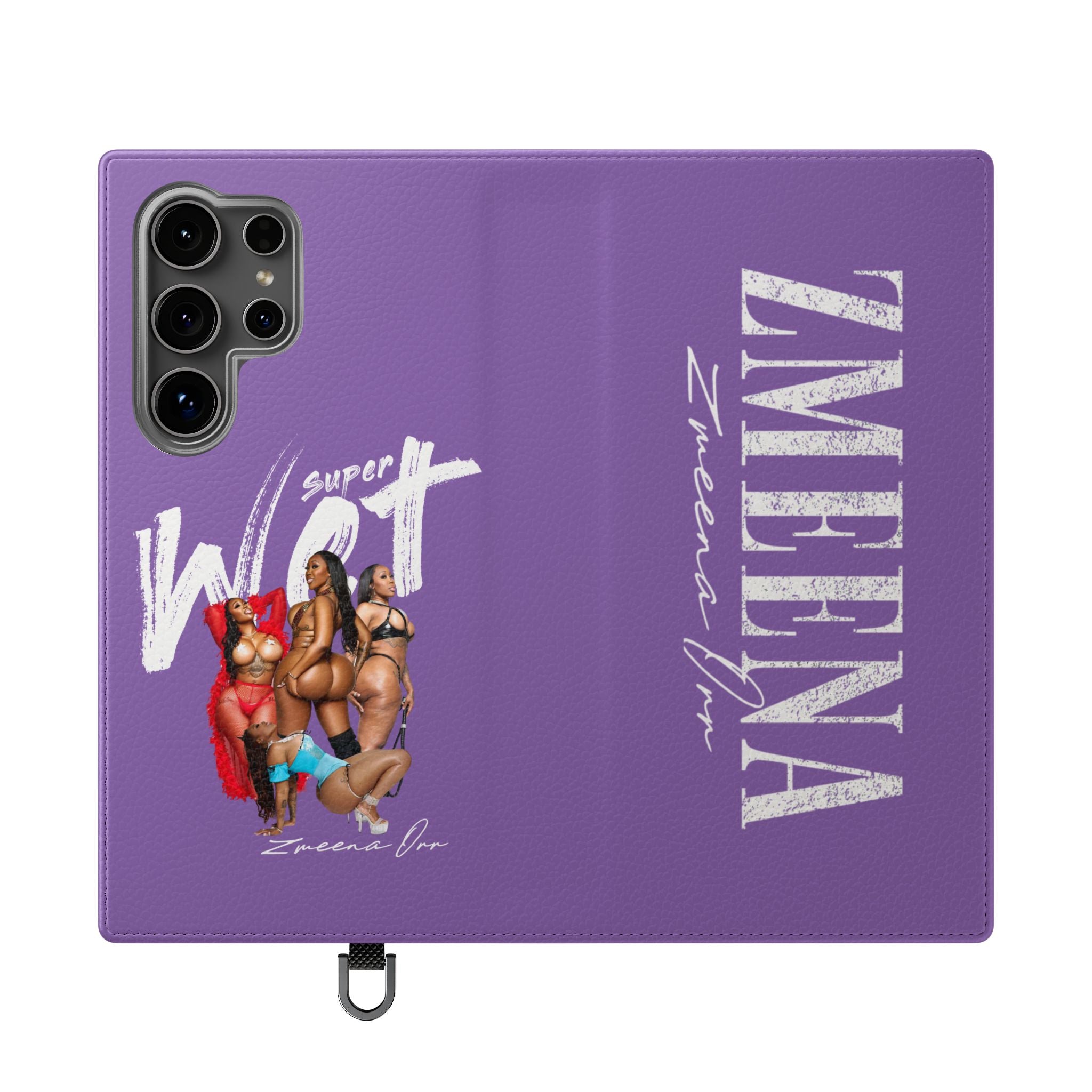Purple Personalized Flip Phone Case – "Super Wet" Graphic & Name (Tamena)