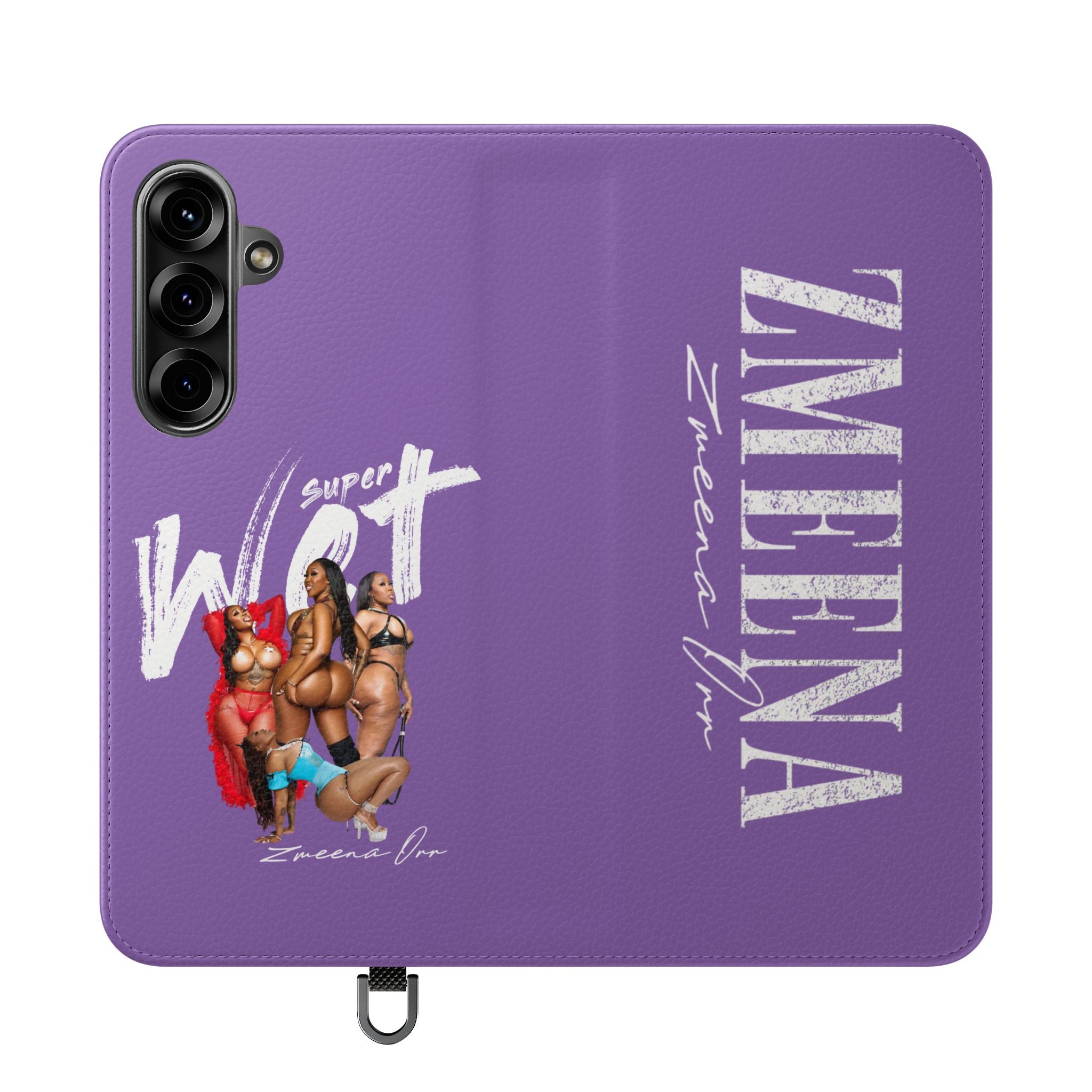 Purple Personalized Flip Phone Case – "Super Wet" Graphic & Name (Tamena)