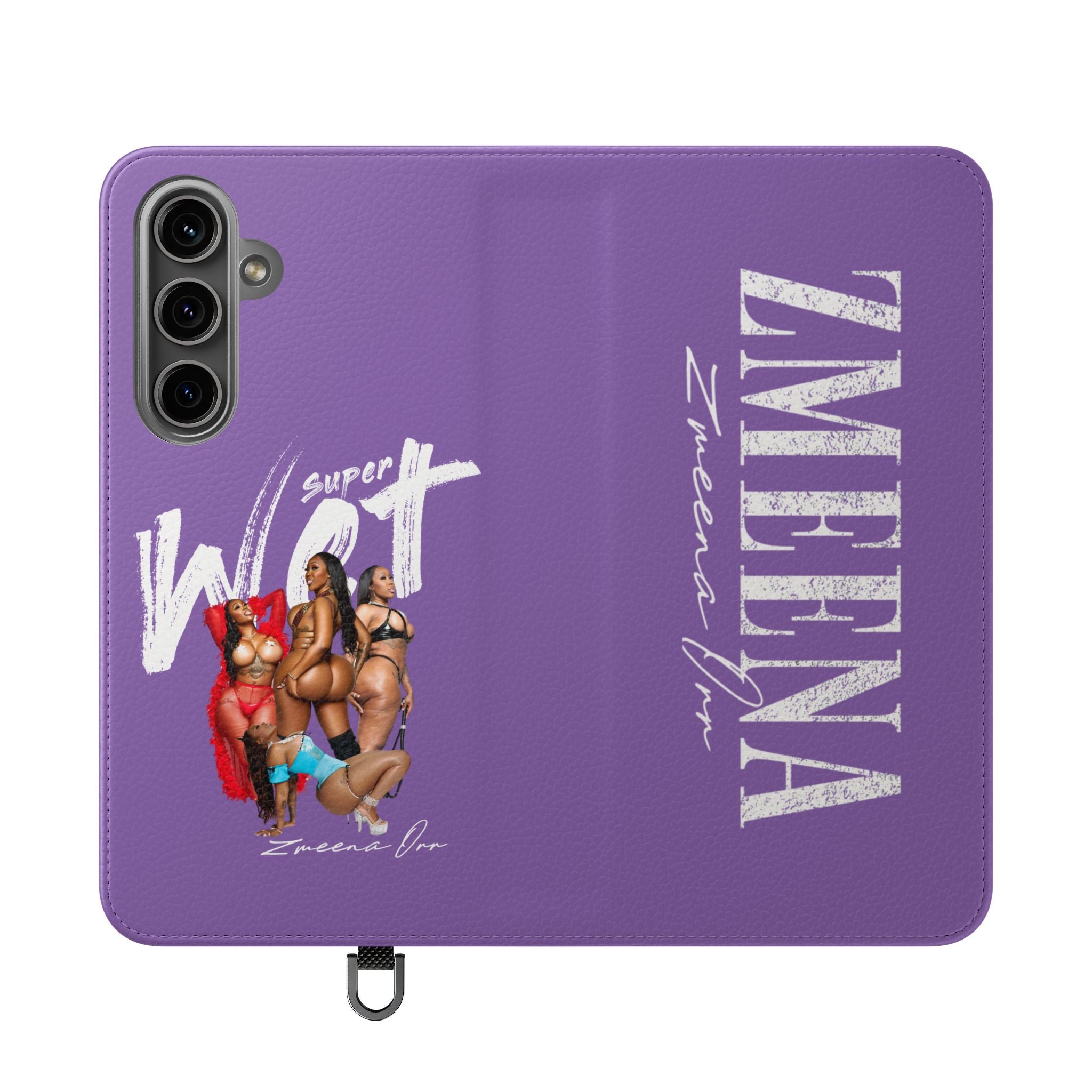 Purple Personalized Flip Phone Case – "Super Wet" Graphic & Name (Tamena)