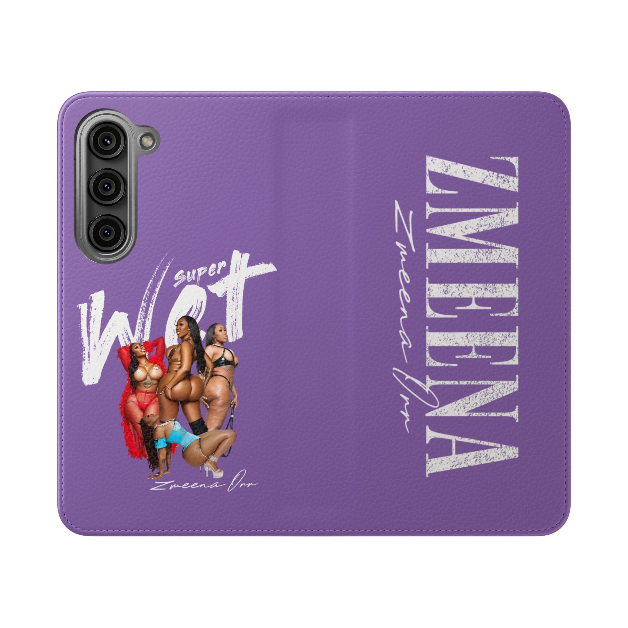Purple Personalized Flip Phone Case – "Super Wet" Graphic & Name (Tamena)